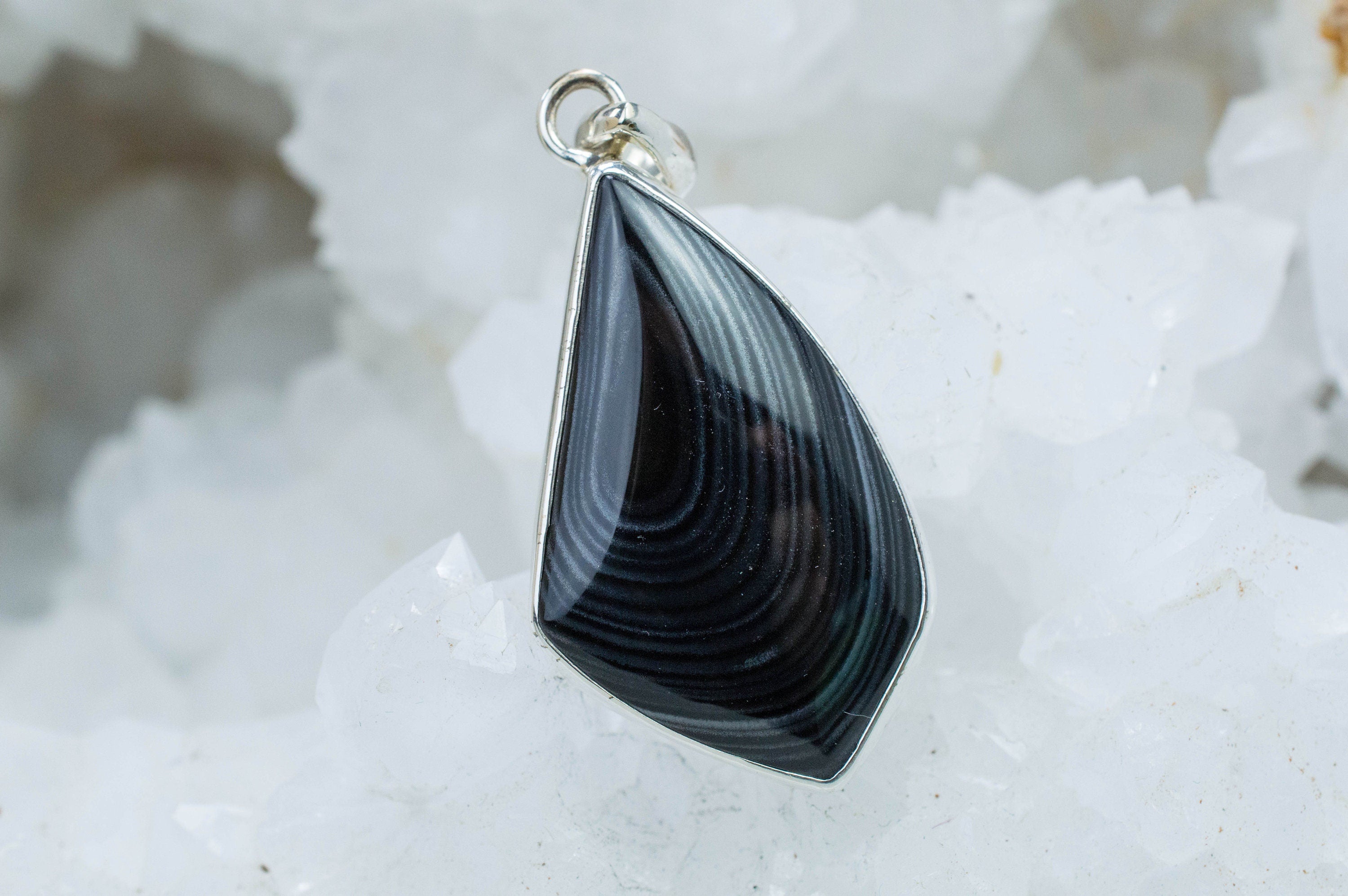 Banded Agate Pendant, Natural Untreated Oregon Black Agate