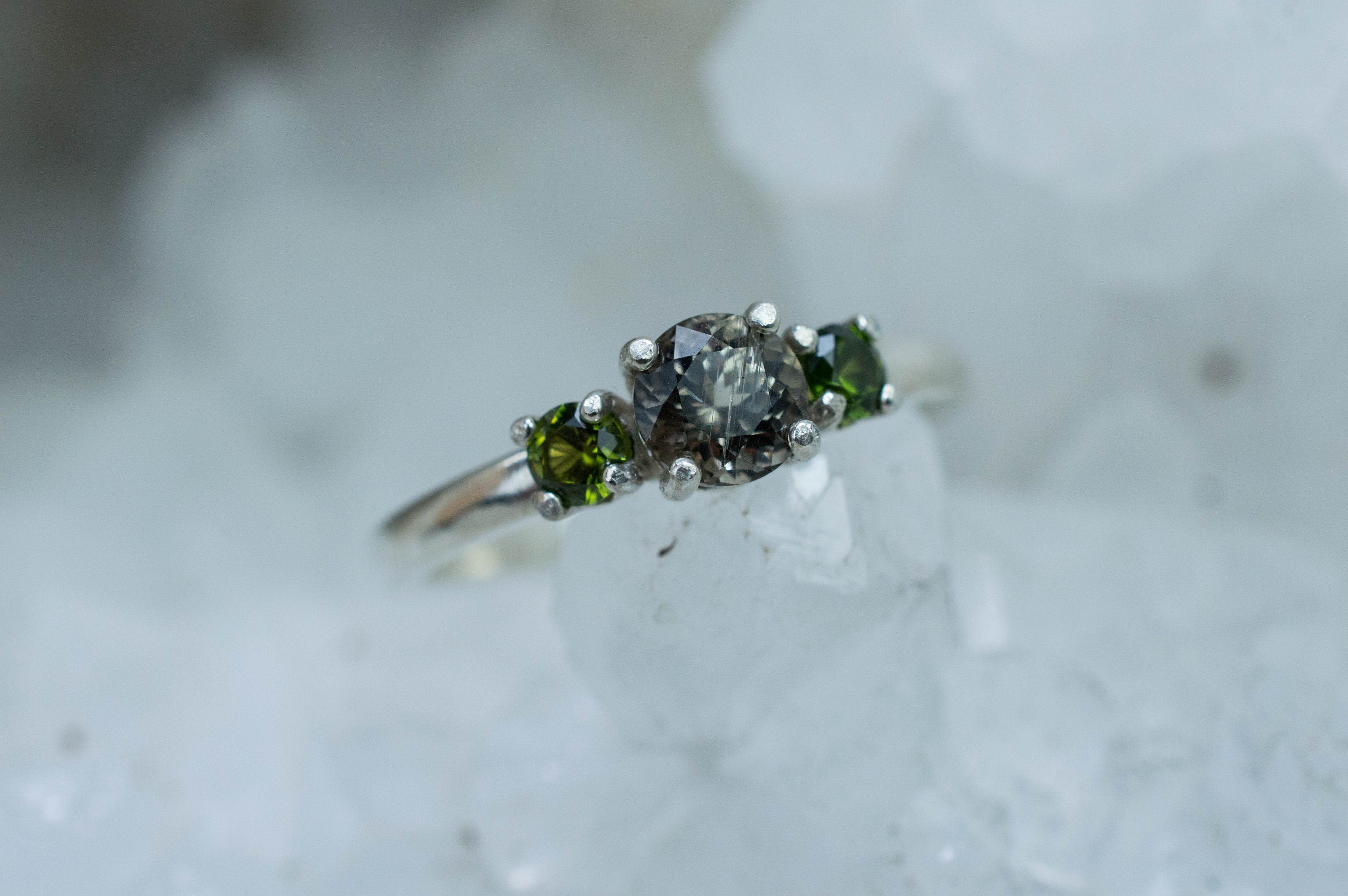 Zoisite and Green Zircon Ring, Genuine Untreated Pakistan Zoisite and Sri Lanka Zircon