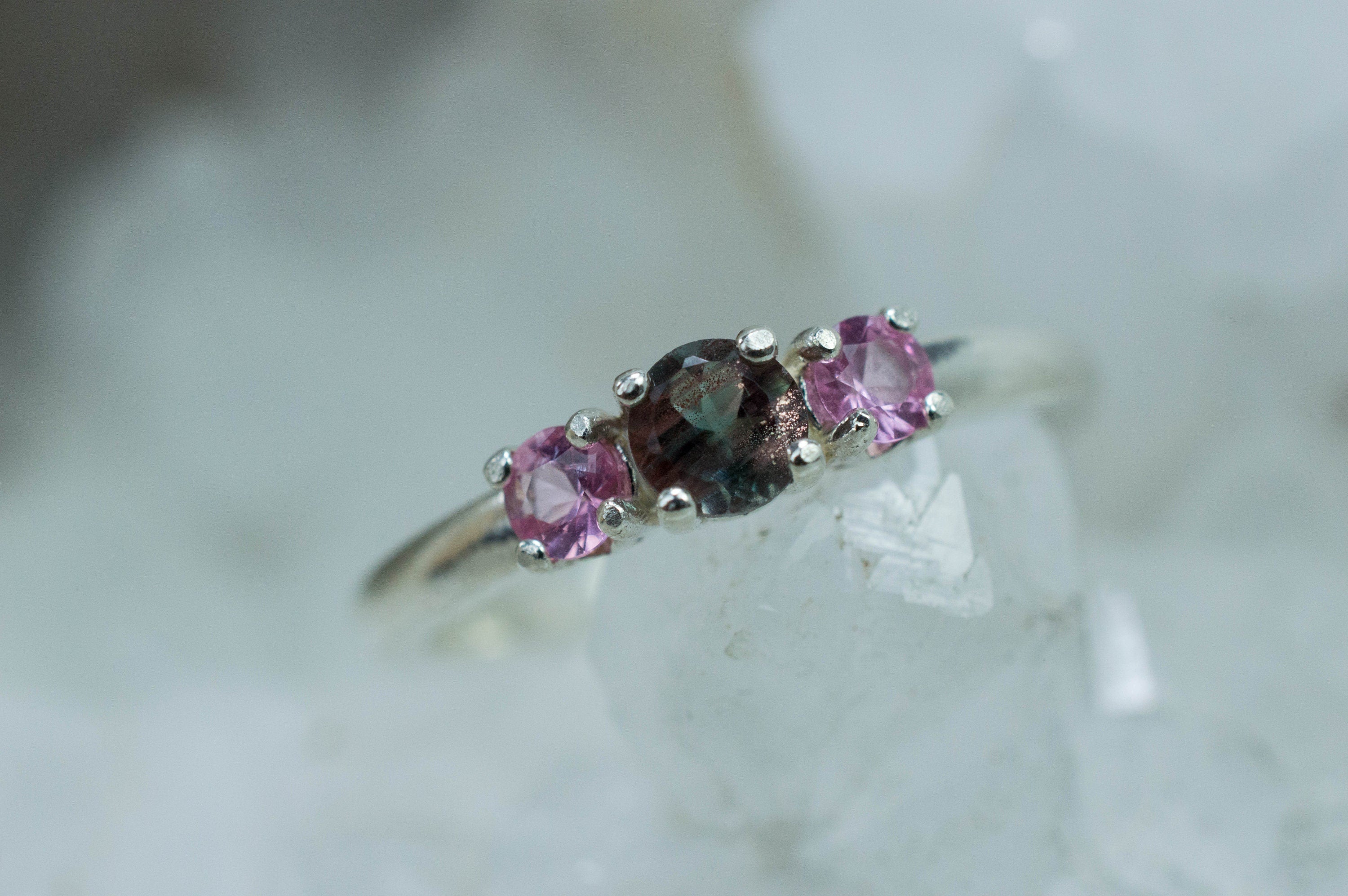 Oregon Sunstone and Pink Spinel Ring, Genuine Untreated Sunstone and Spinel