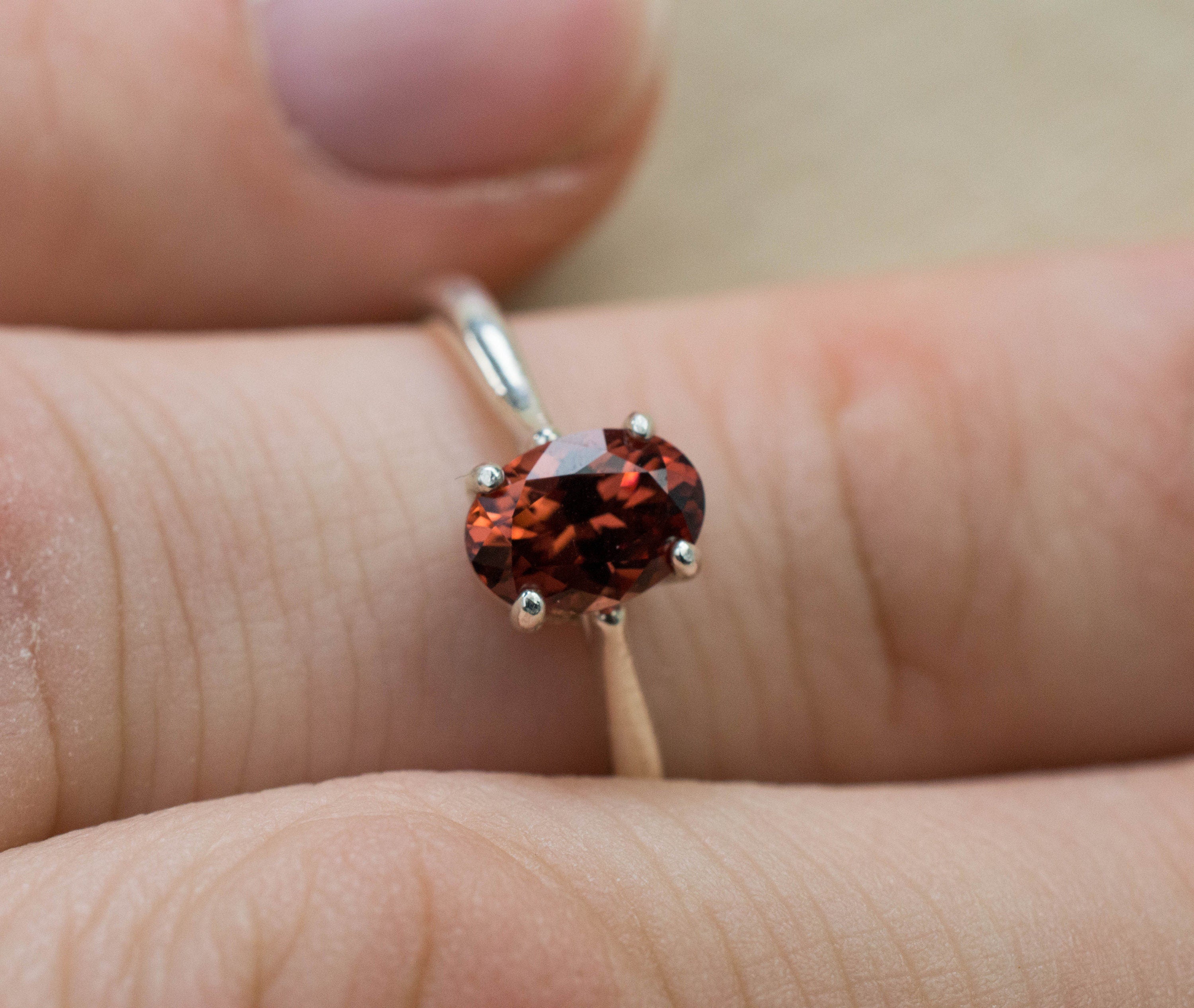 Cinnamon Garnet Ring; Genuine Untreated Tanzanian Garnet; 0.970cts