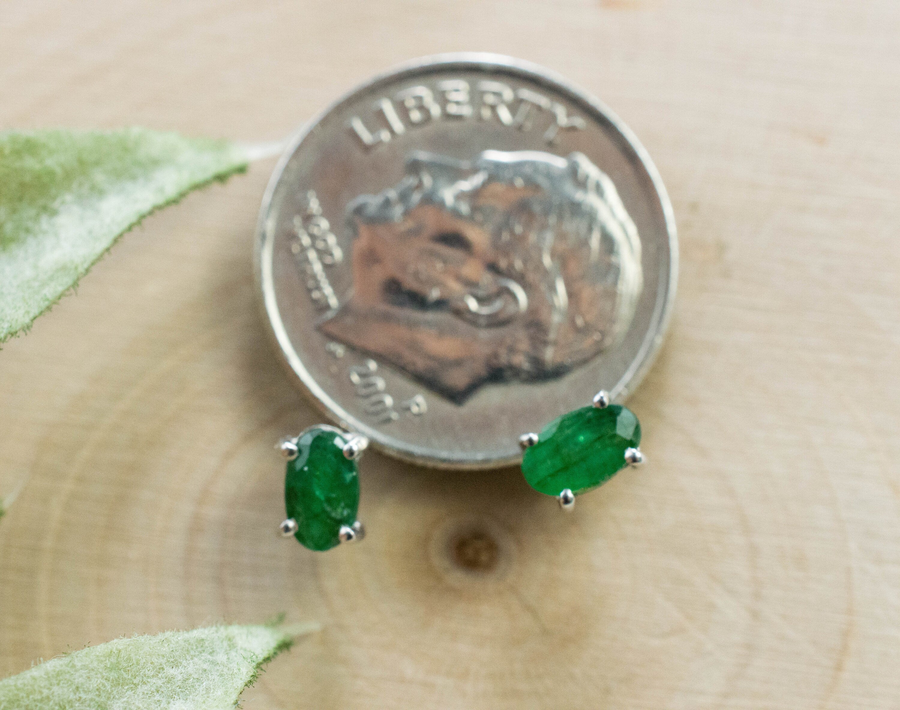 Emerald Earrings; Natural Brazil Emerald; 0.46cts