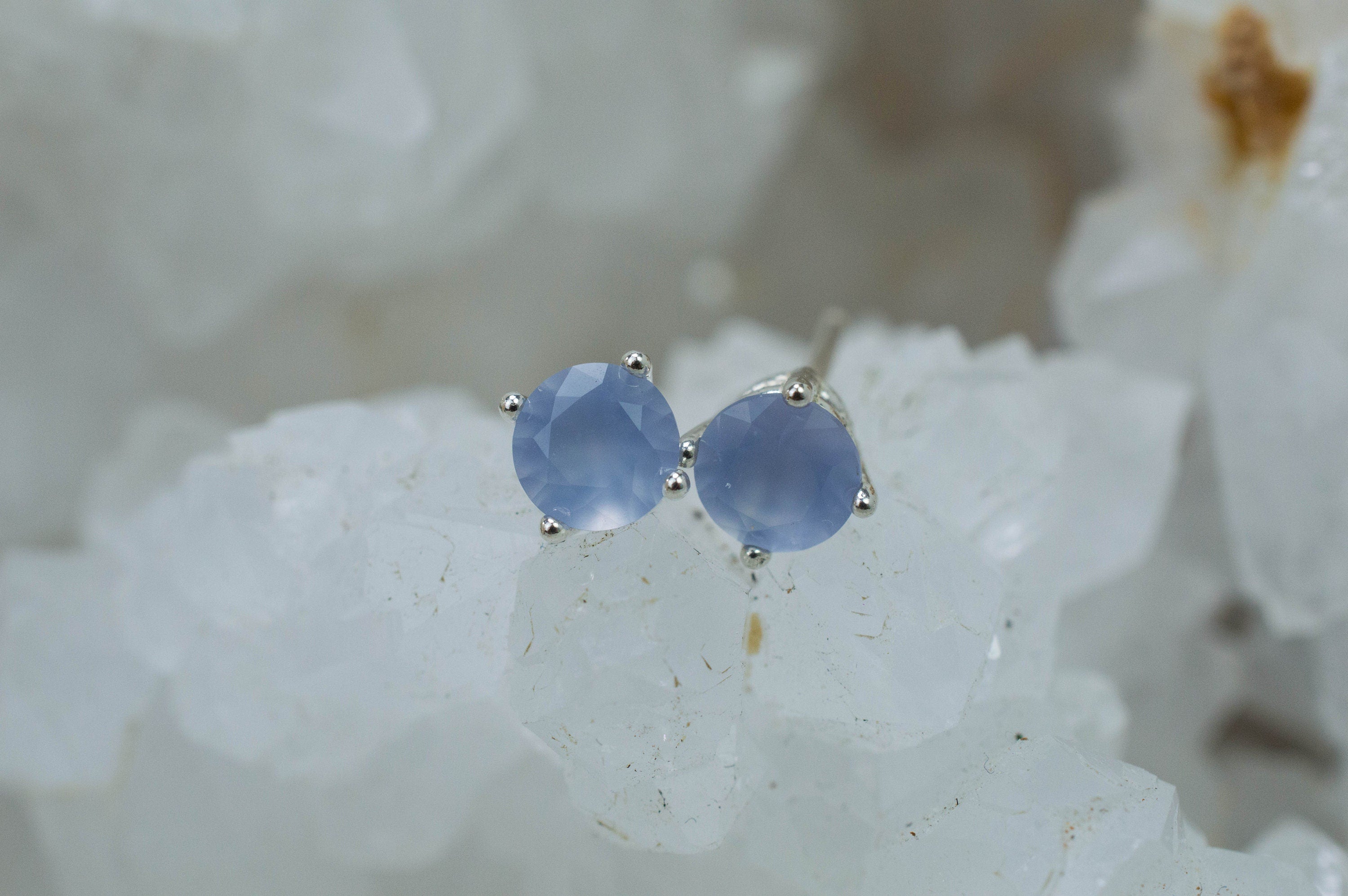 Blue Agate Earrings; Natural Untreated Namibia Agate; 0.800cts