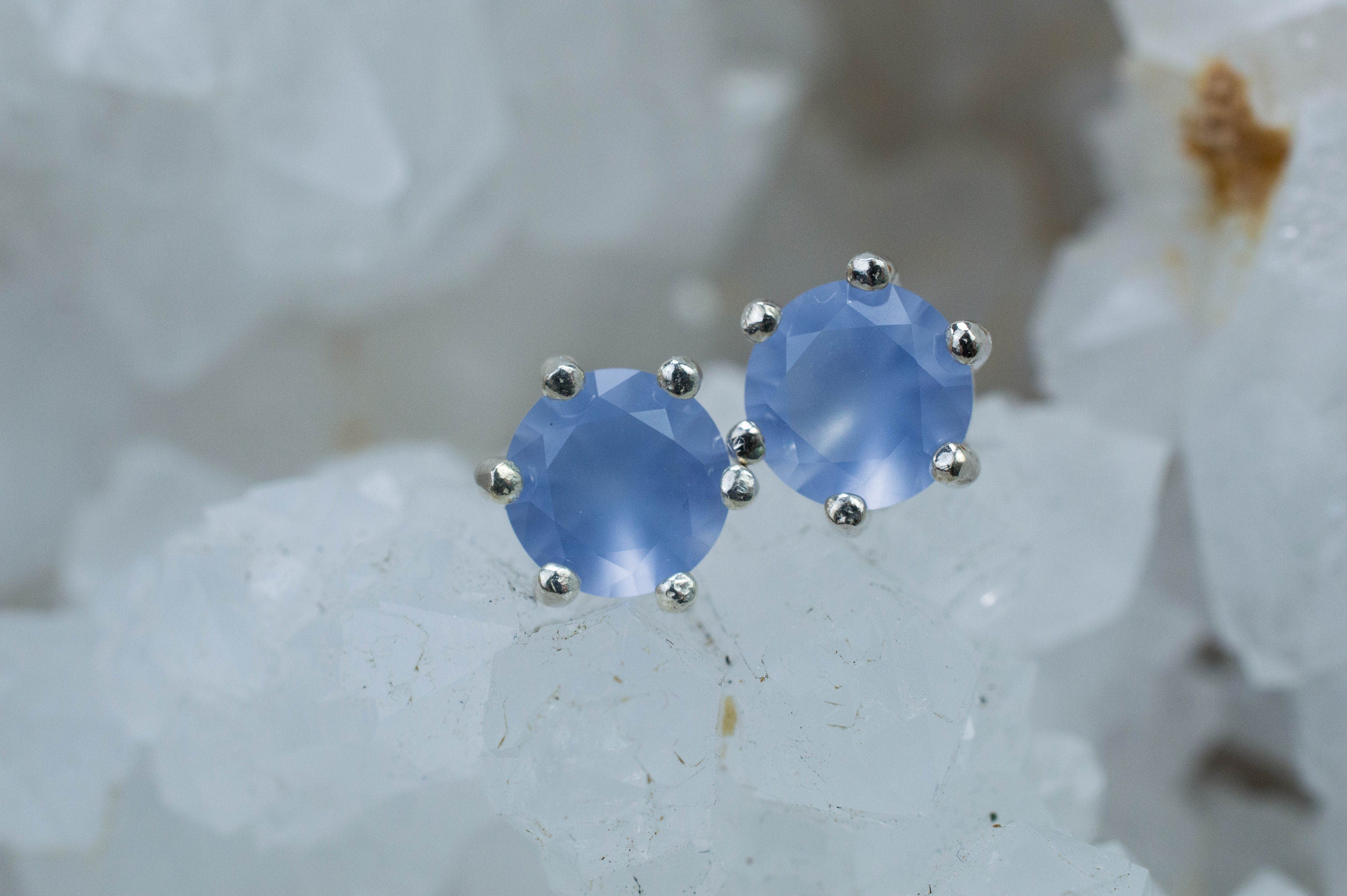 Blue Agate Earrings; Natural Untreated Namibia Agate; 2.085cts