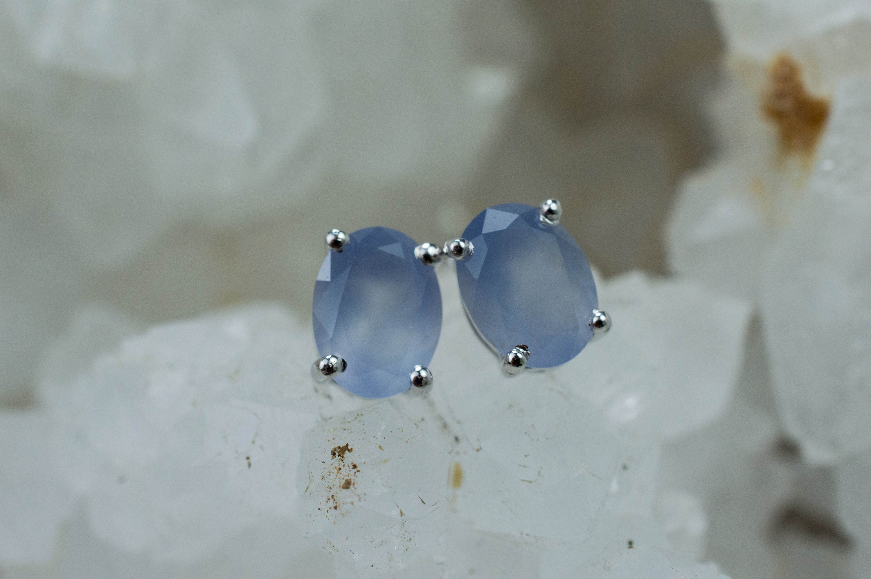 Blue Agate Earrings; Natural Untreated Namibia Agate; 2.280cts