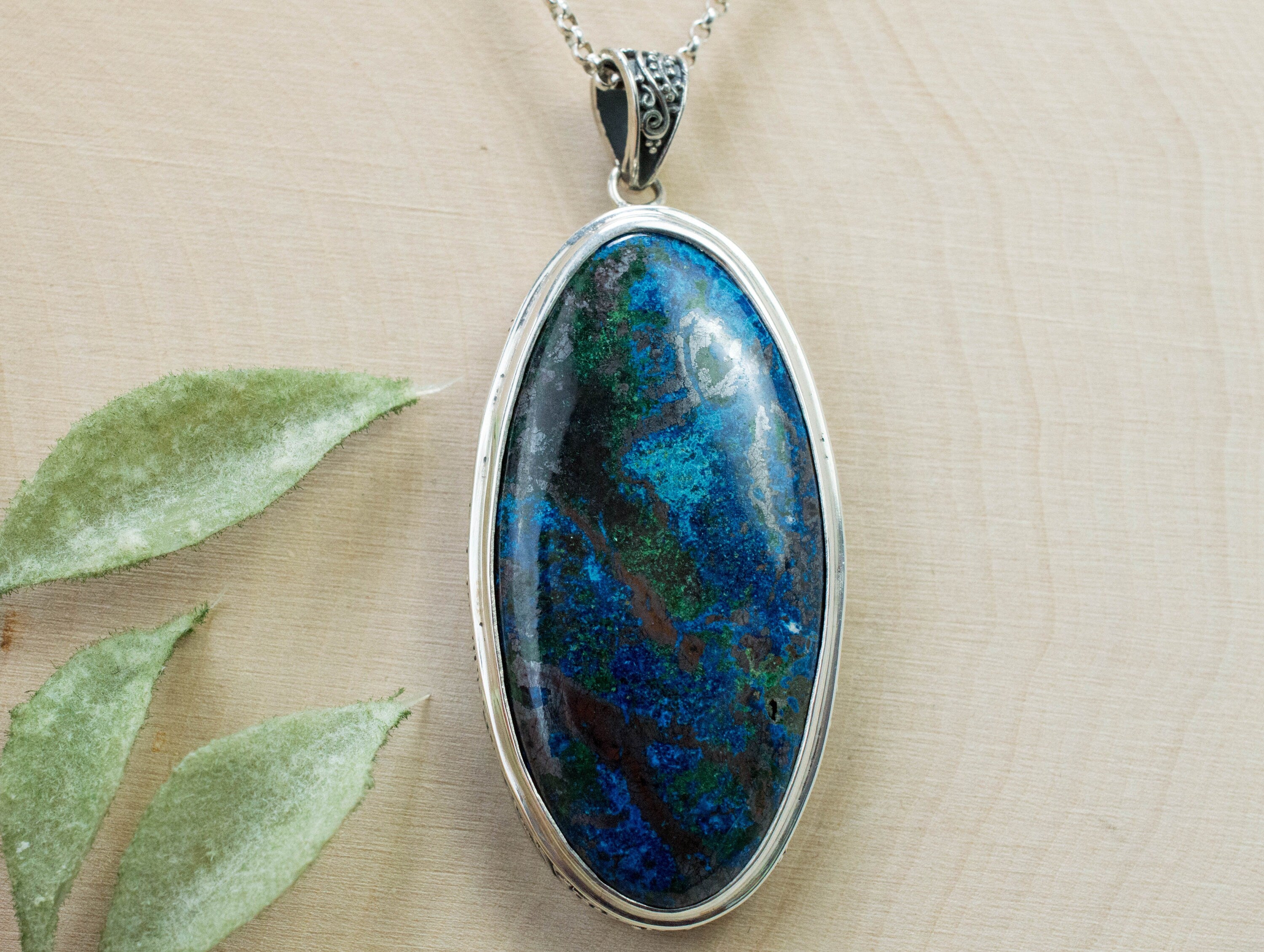 Azurite Malachite Pendant; Genuine and Untreated Arizona Azurmalachite