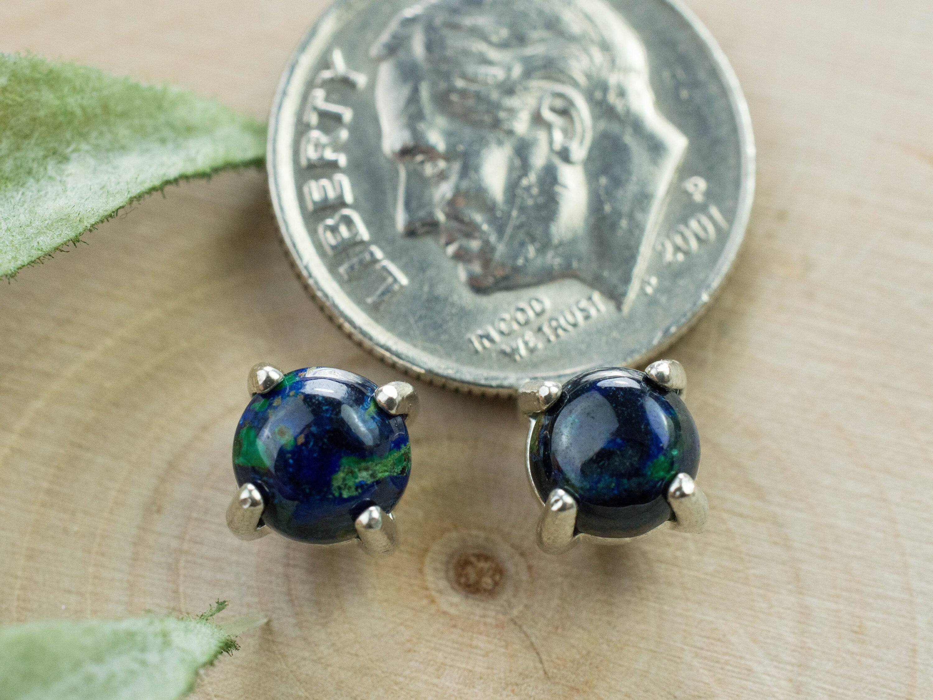 Azurite Malachite Earrings; Natural Untreated Arizona Azurmalachite; 1.635cts