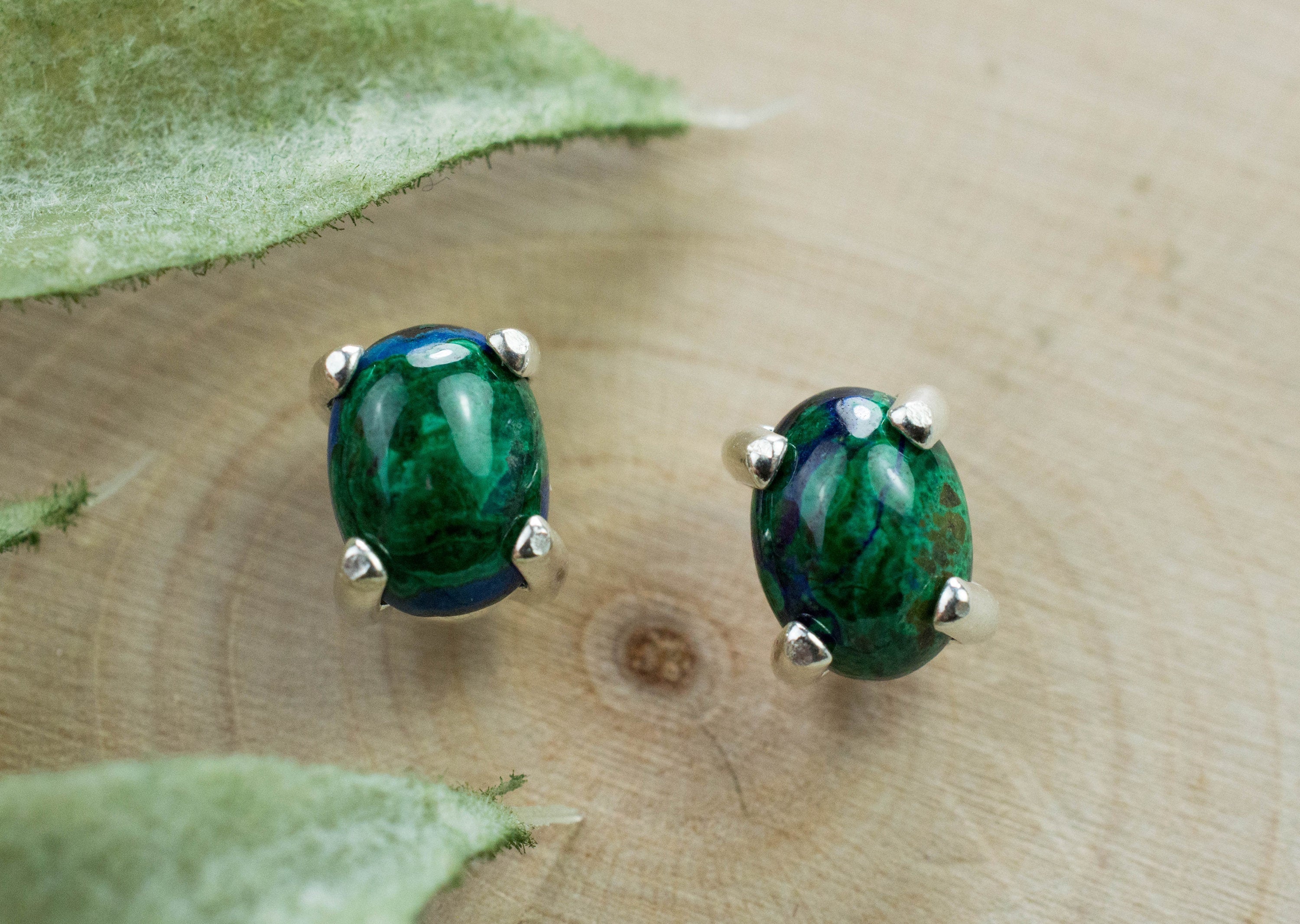 Azurite Malachite Earrings; Genuine Untreated Arizona Azurmalachite; 1.835cts