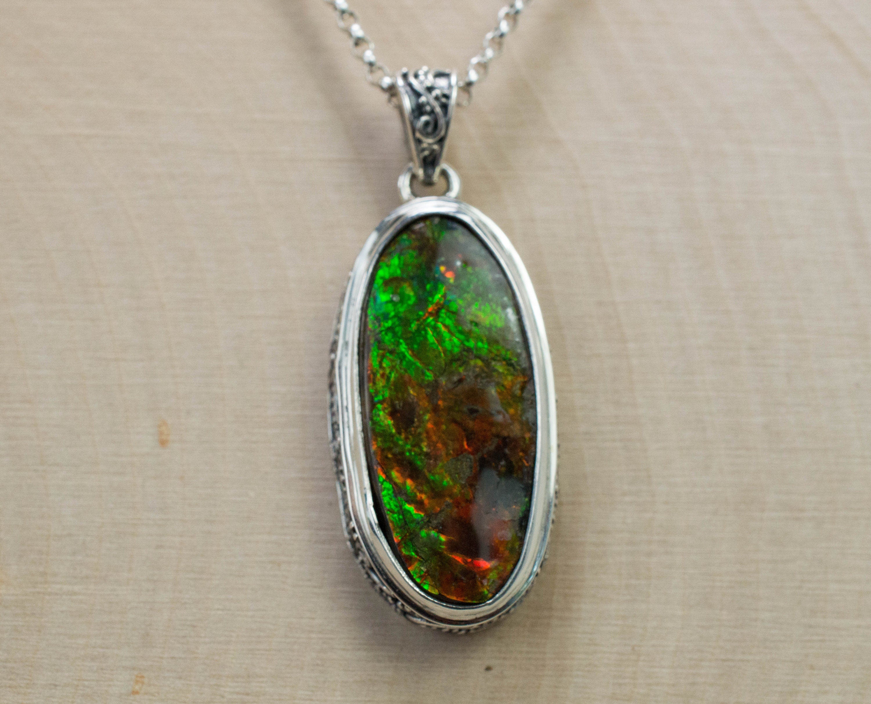 Ammolite Pendant; Natural Canada Ammolite; 27mm x 14mm