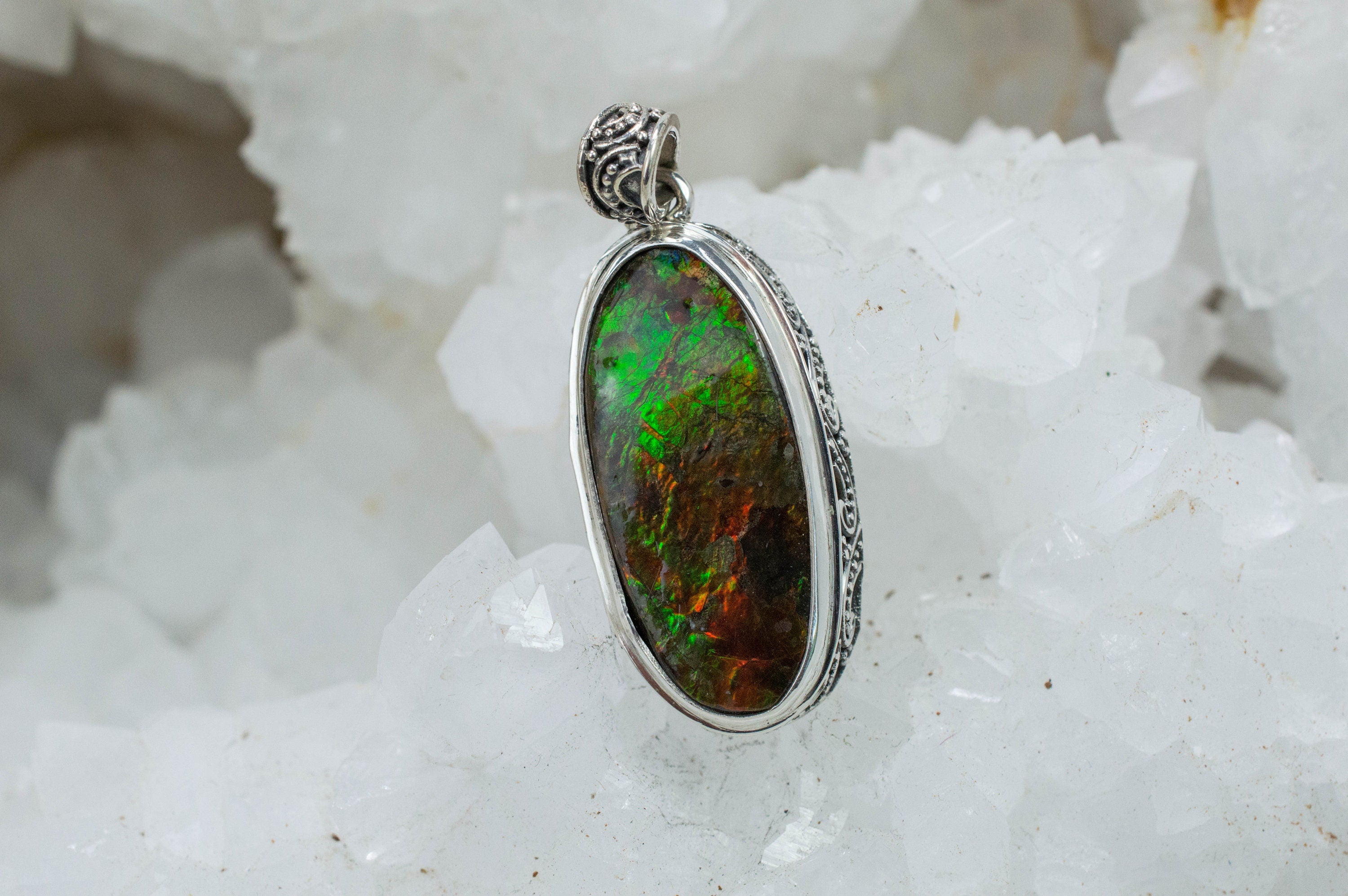 Ammolite Pendant; Natural Canada Ammolite; 27mm x 14mm