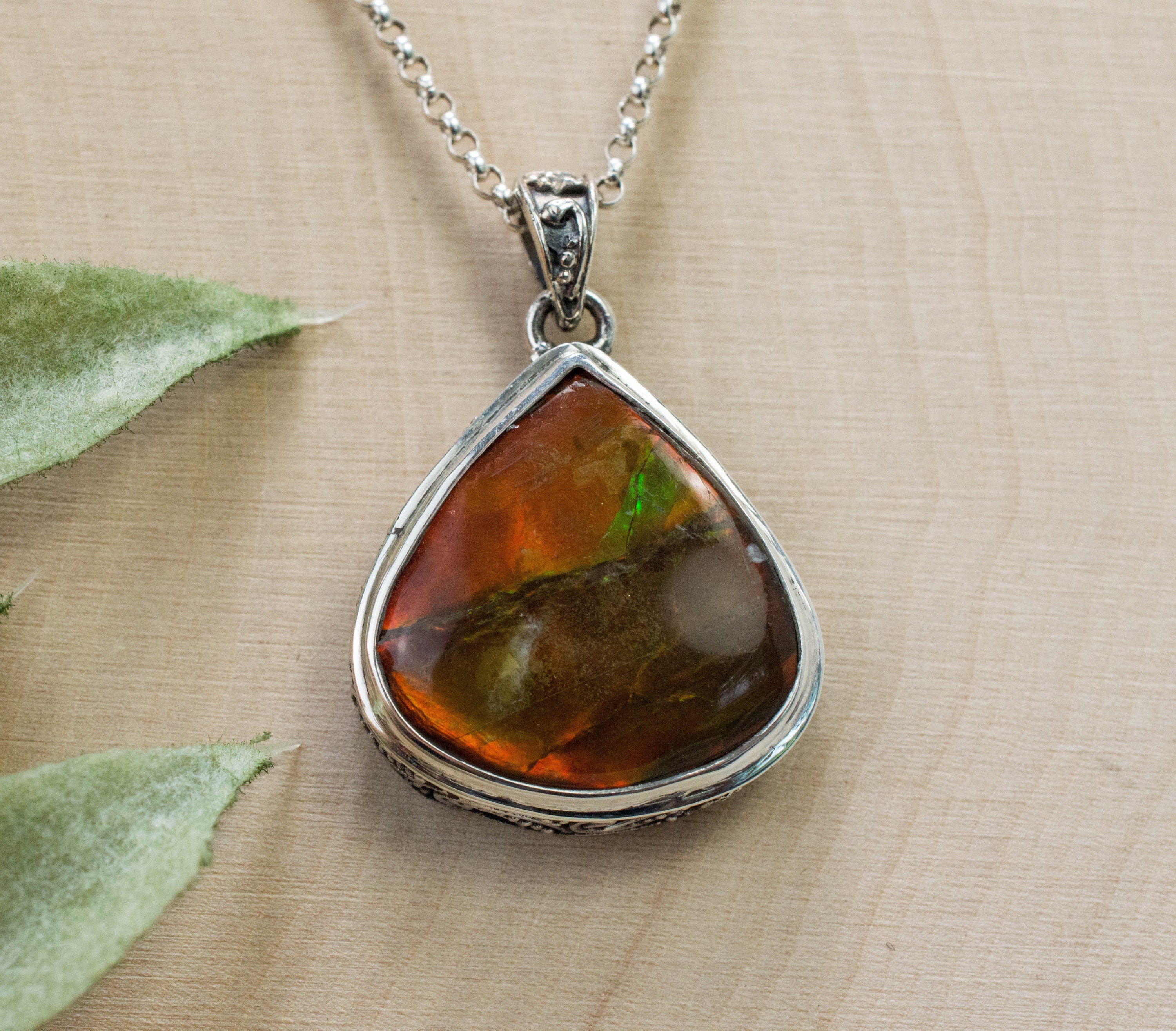 Ammolite Pendant; Natural Canada Ammolite; 20mm x 20mm