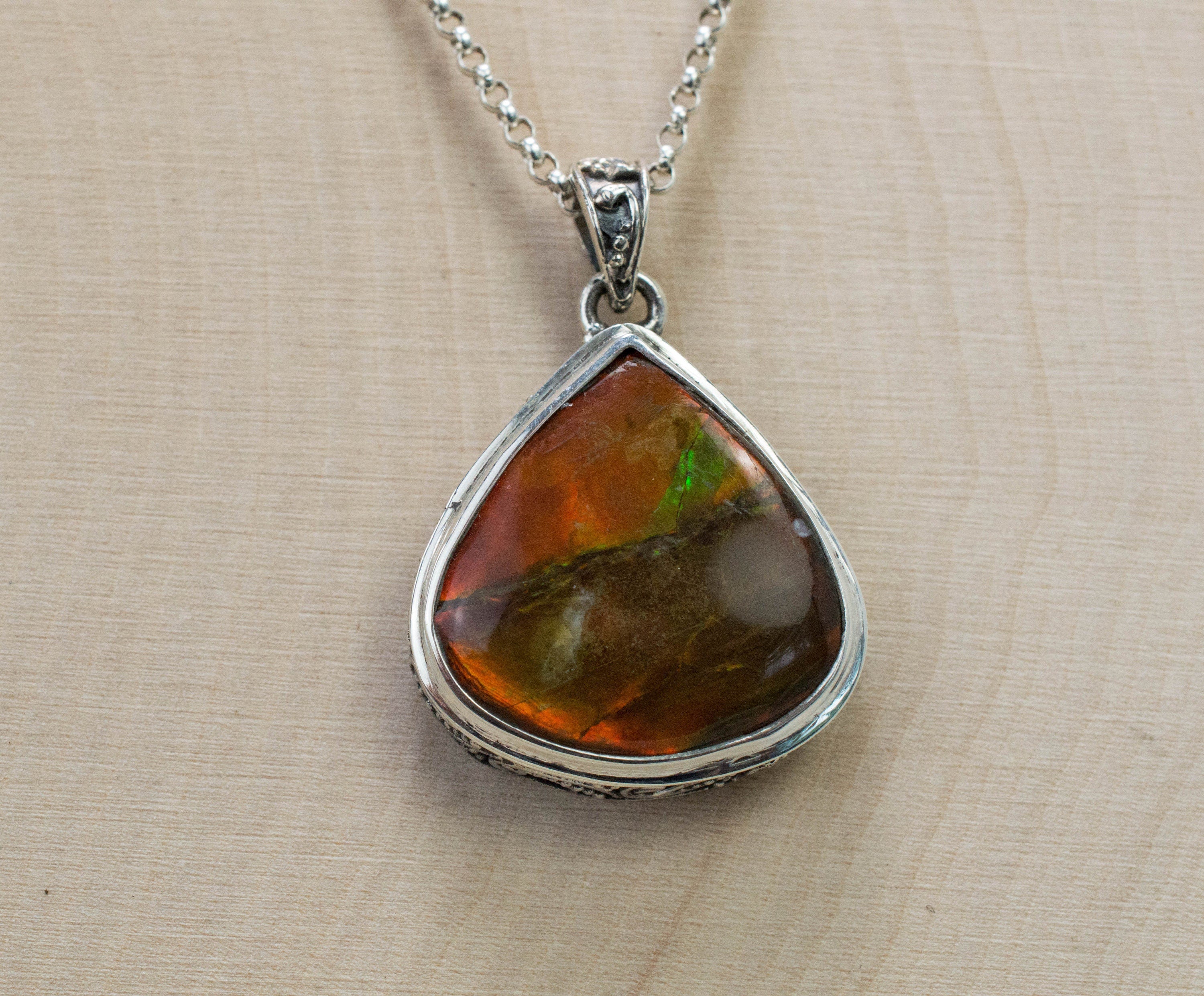 Ammolite Pendant; Natural Canada Ammolite; 20mm x 20mm