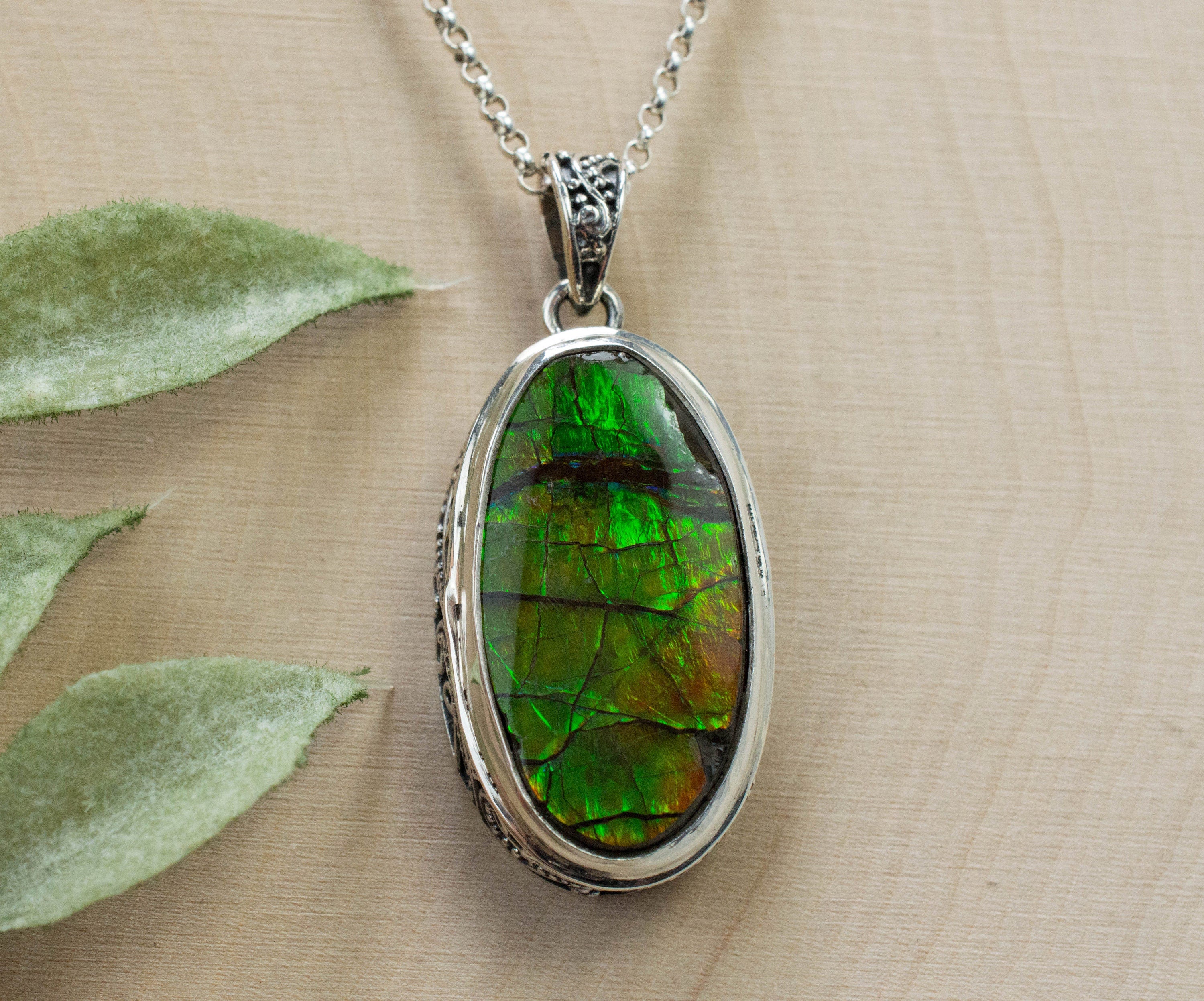 Ammolite Pendant; Natural Canada Ammolite; 25mm x 16mm