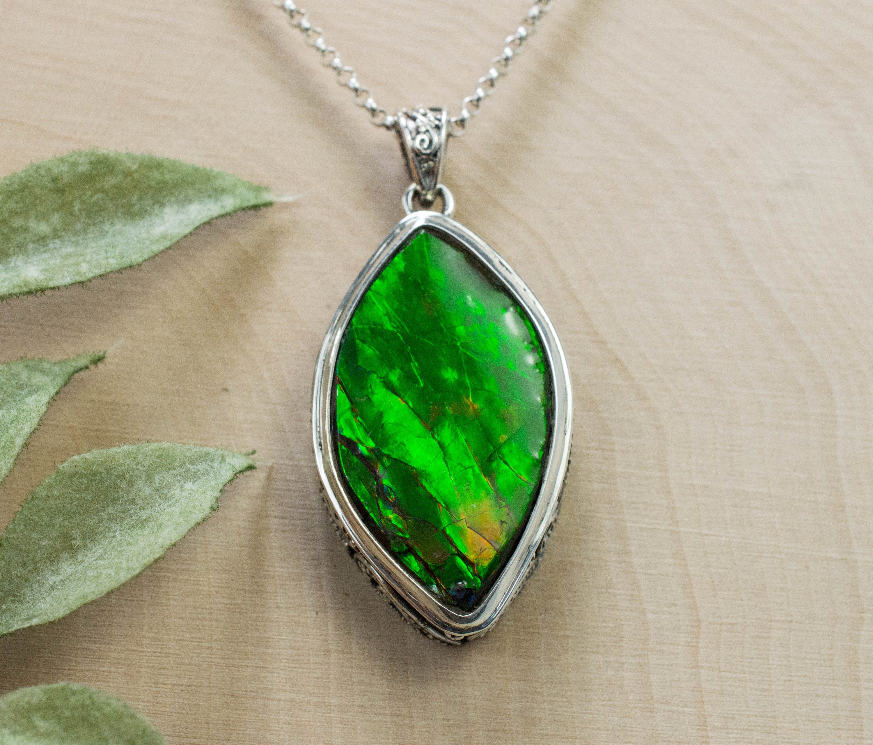 Ammolite Pendant; Natural Canada Ammolite; 30mm x 19mm