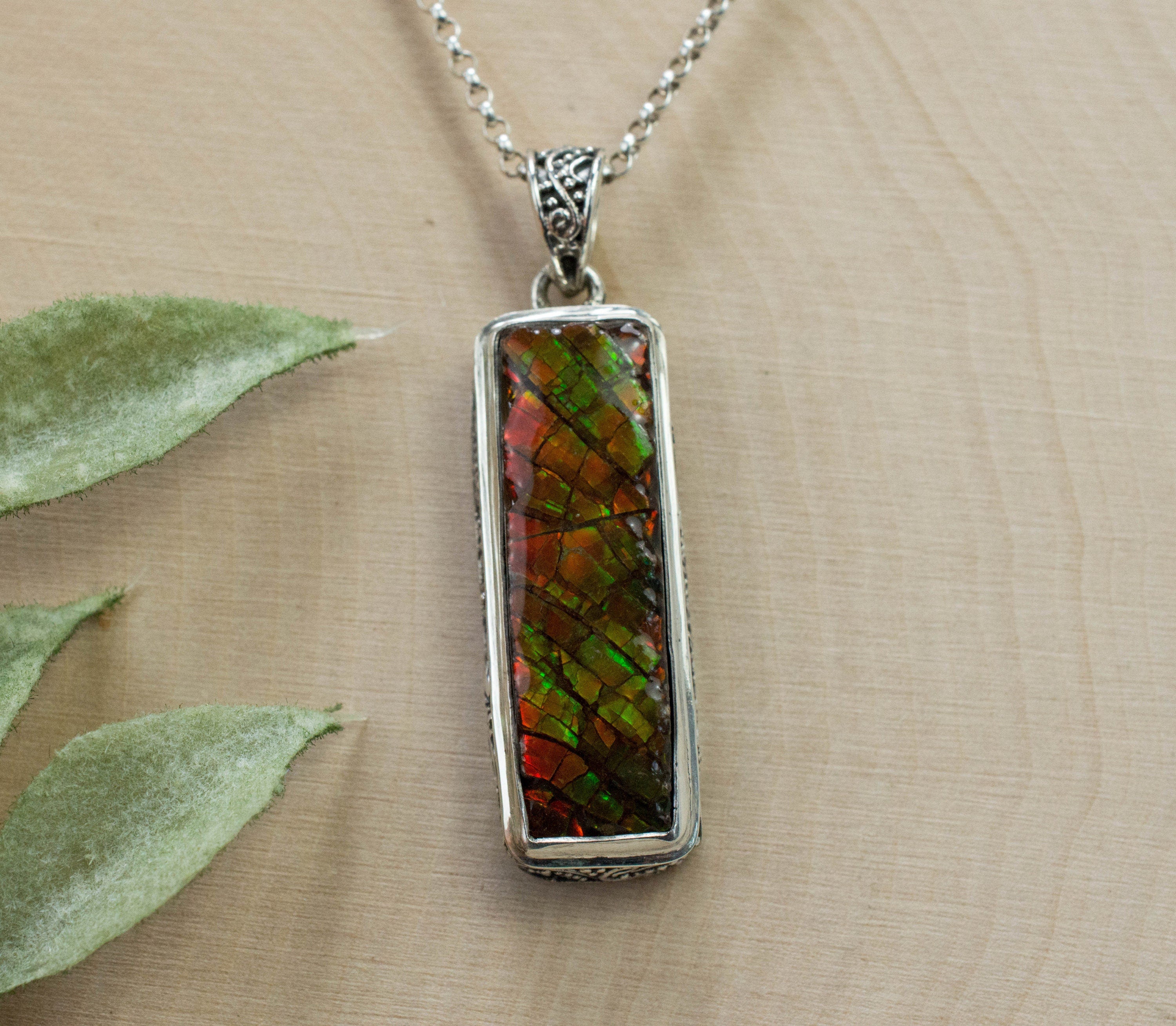 Ammolite Pendant; Natural Canada Ammolite; 29mm x 11mm