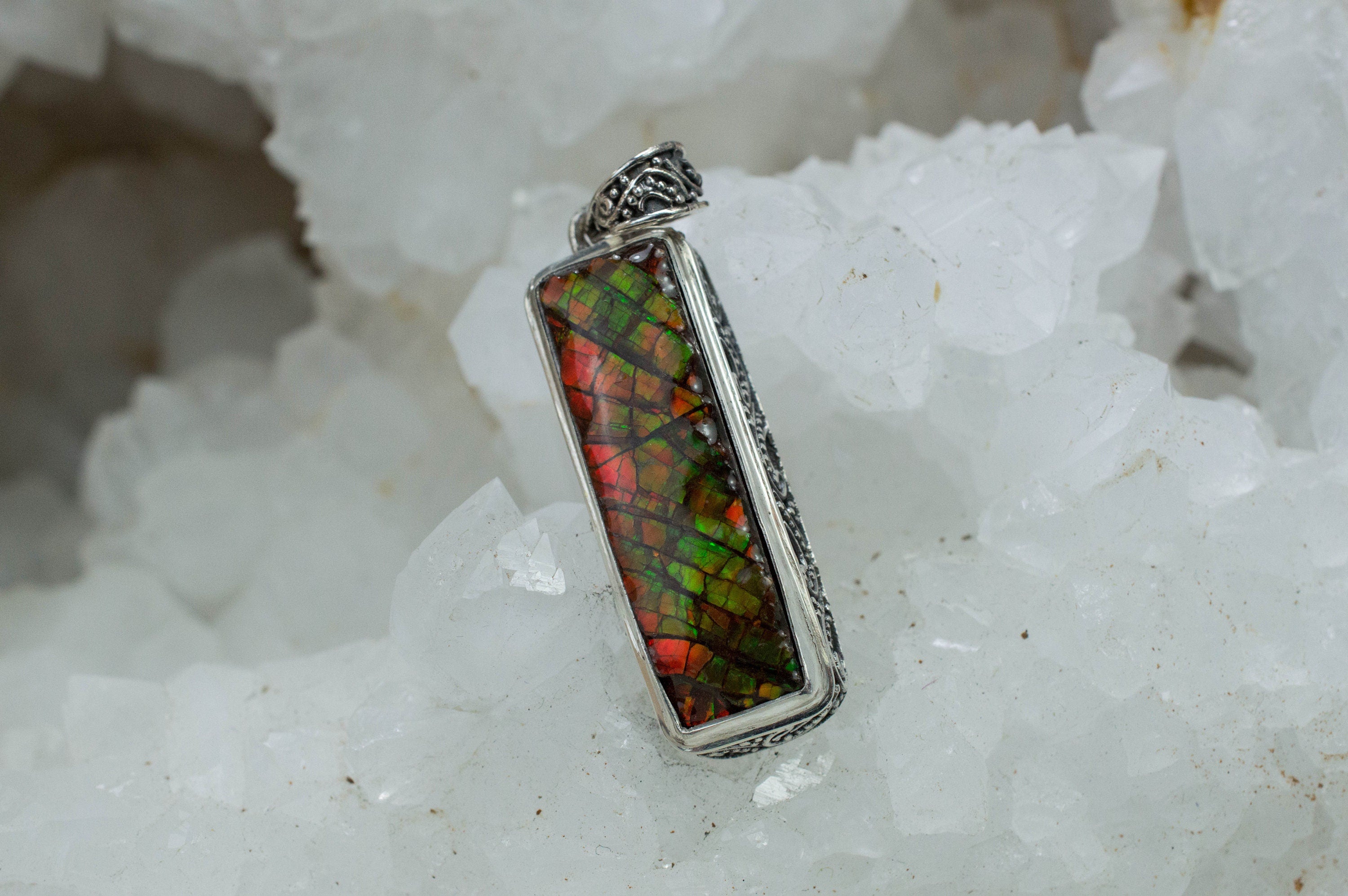 Ammolite Pendant; Natural Canada Ammolite; 29mm x 11mm