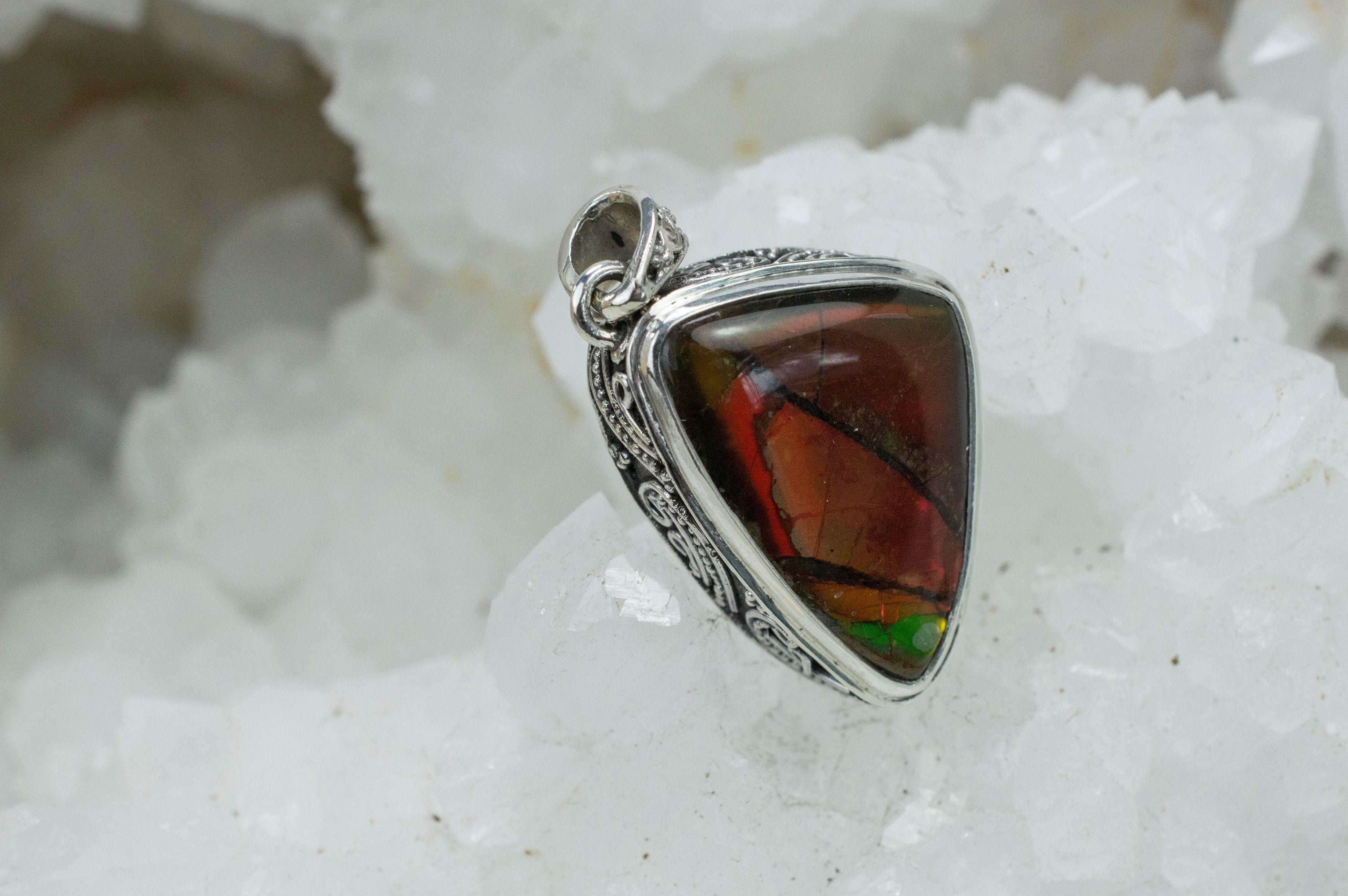 Ammolite Pendant; Natural Canada Ammolite; 24mm x 18mm