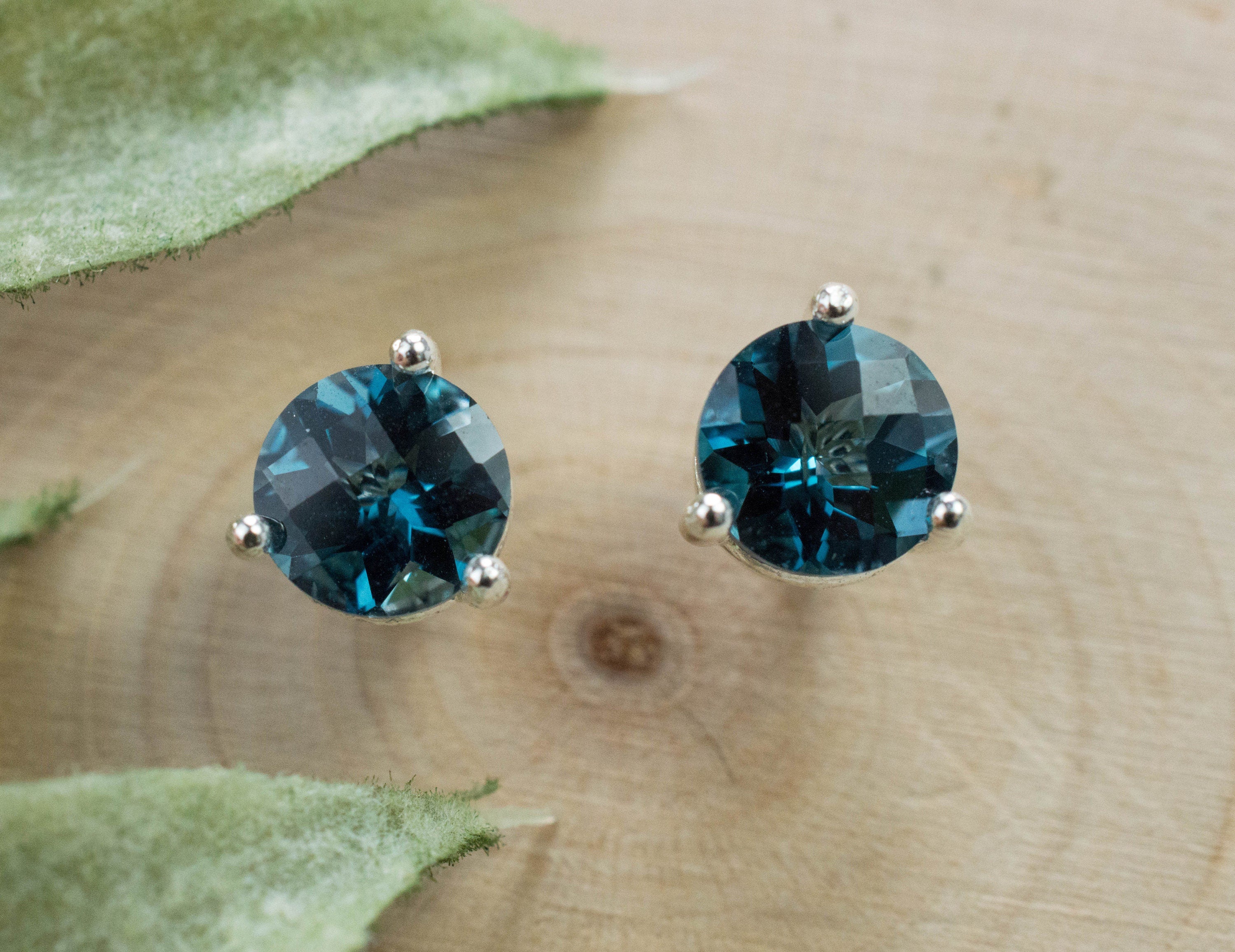 London Blue Topaz Earrings; Genuine Brazilian Topaz; 1.975cts