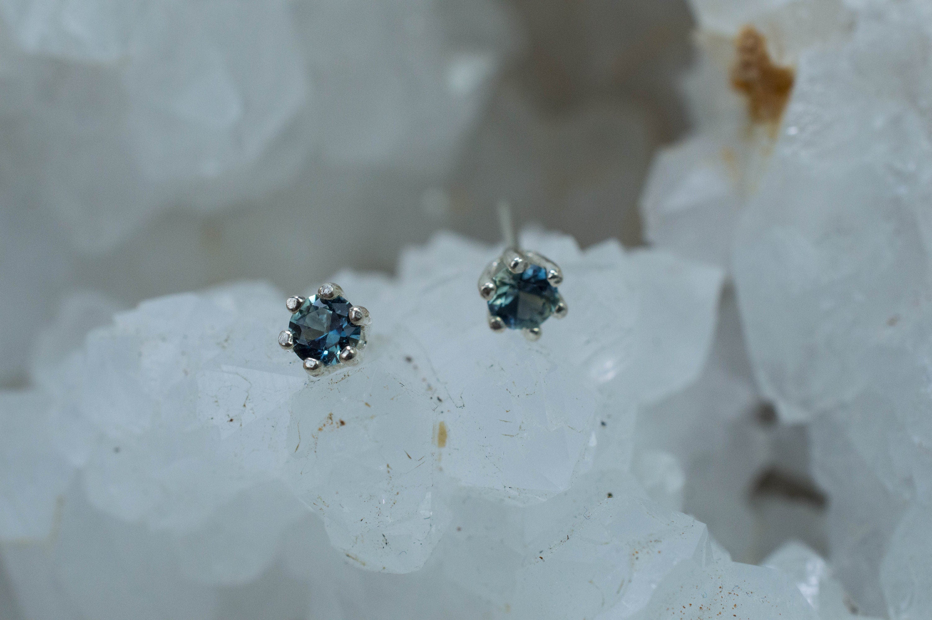 Blue Sapphire Earrings, Genuine Untreated Tanzania Sapphire; 0.395cts