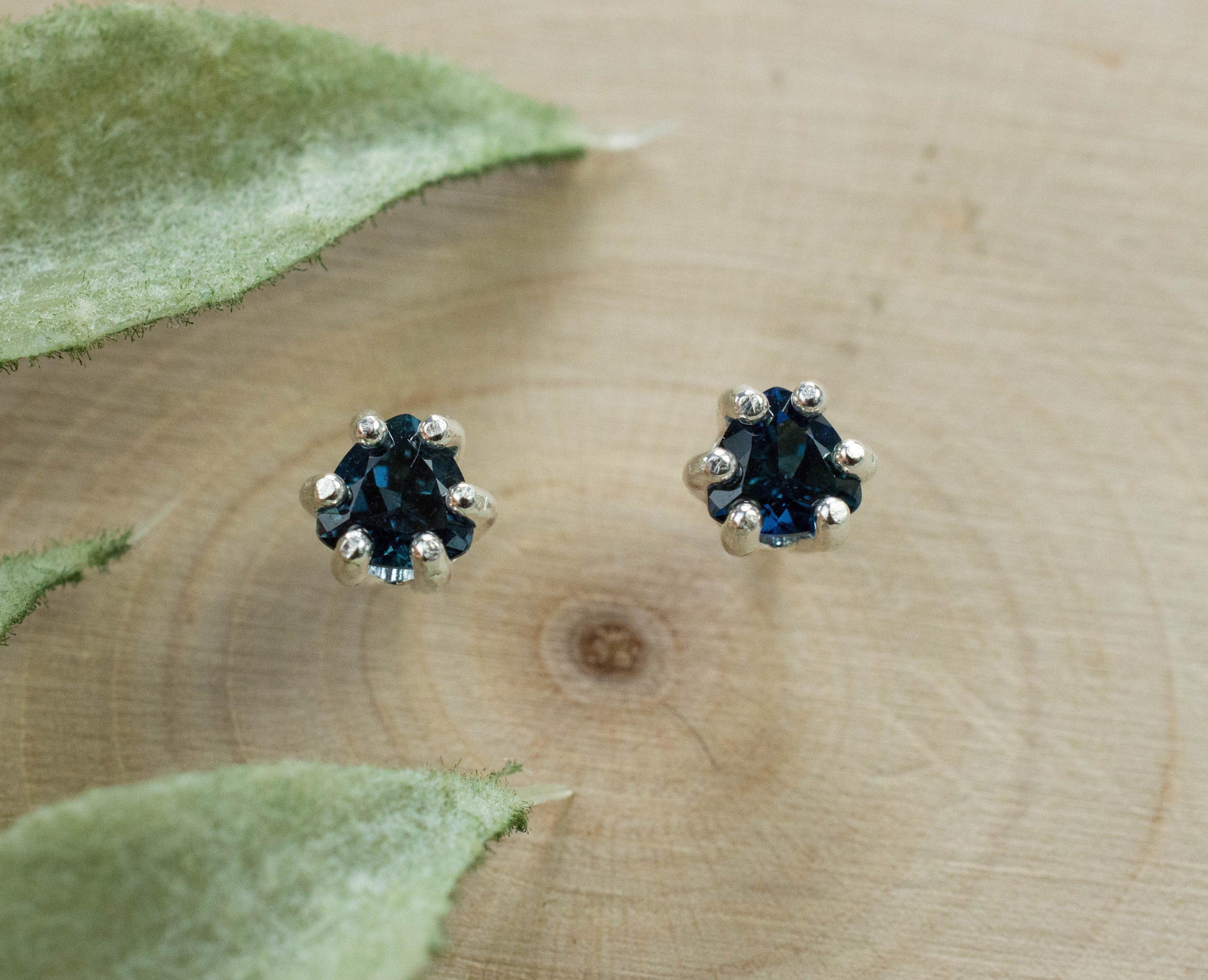 Blue Sapphire Earrings, Genuine Untreated Tanzania Sapphire; 0.565cts