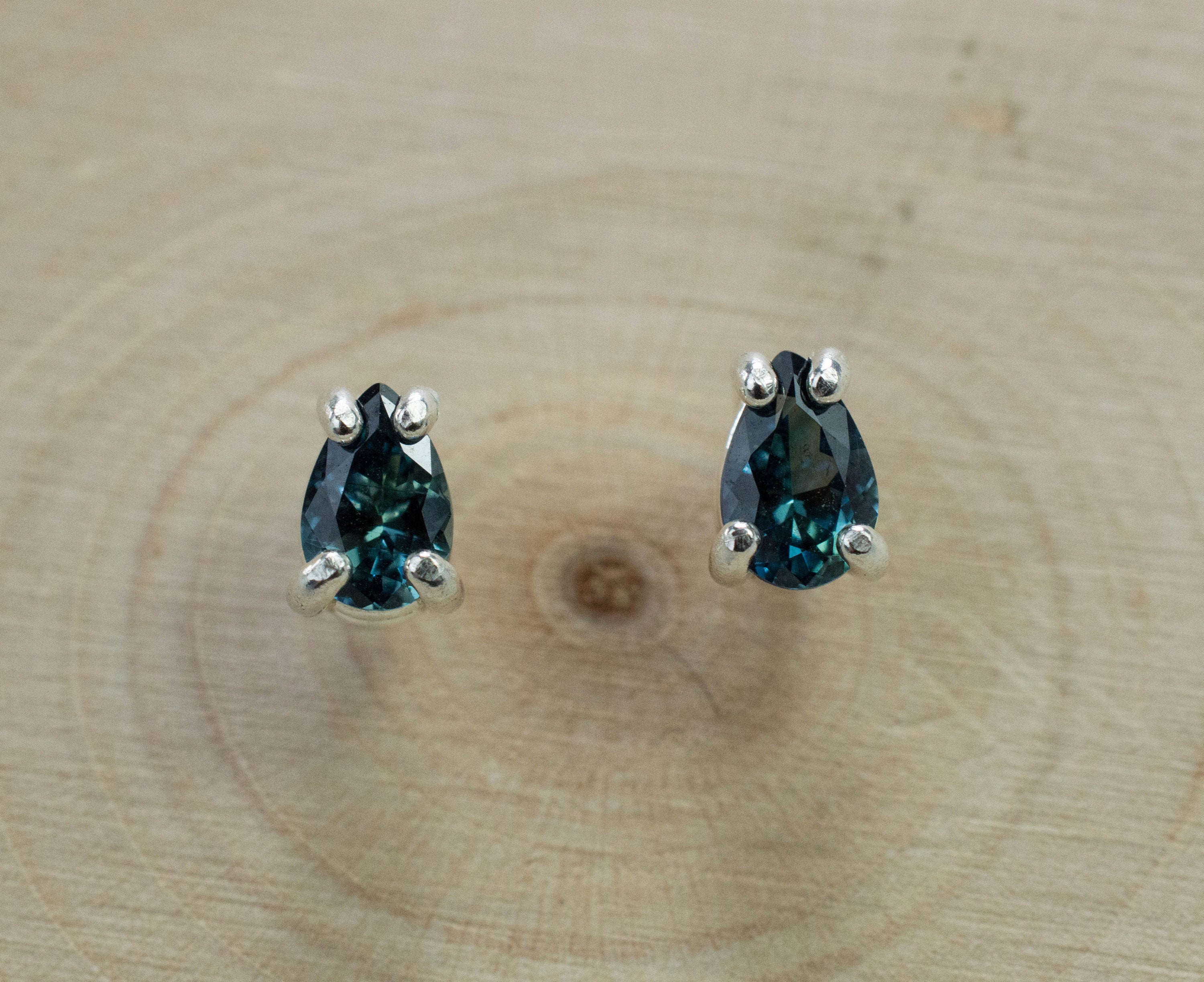 Teal Sapphire Earrings, Genuine Untreated Tanzania Sapphire; 0.705cts