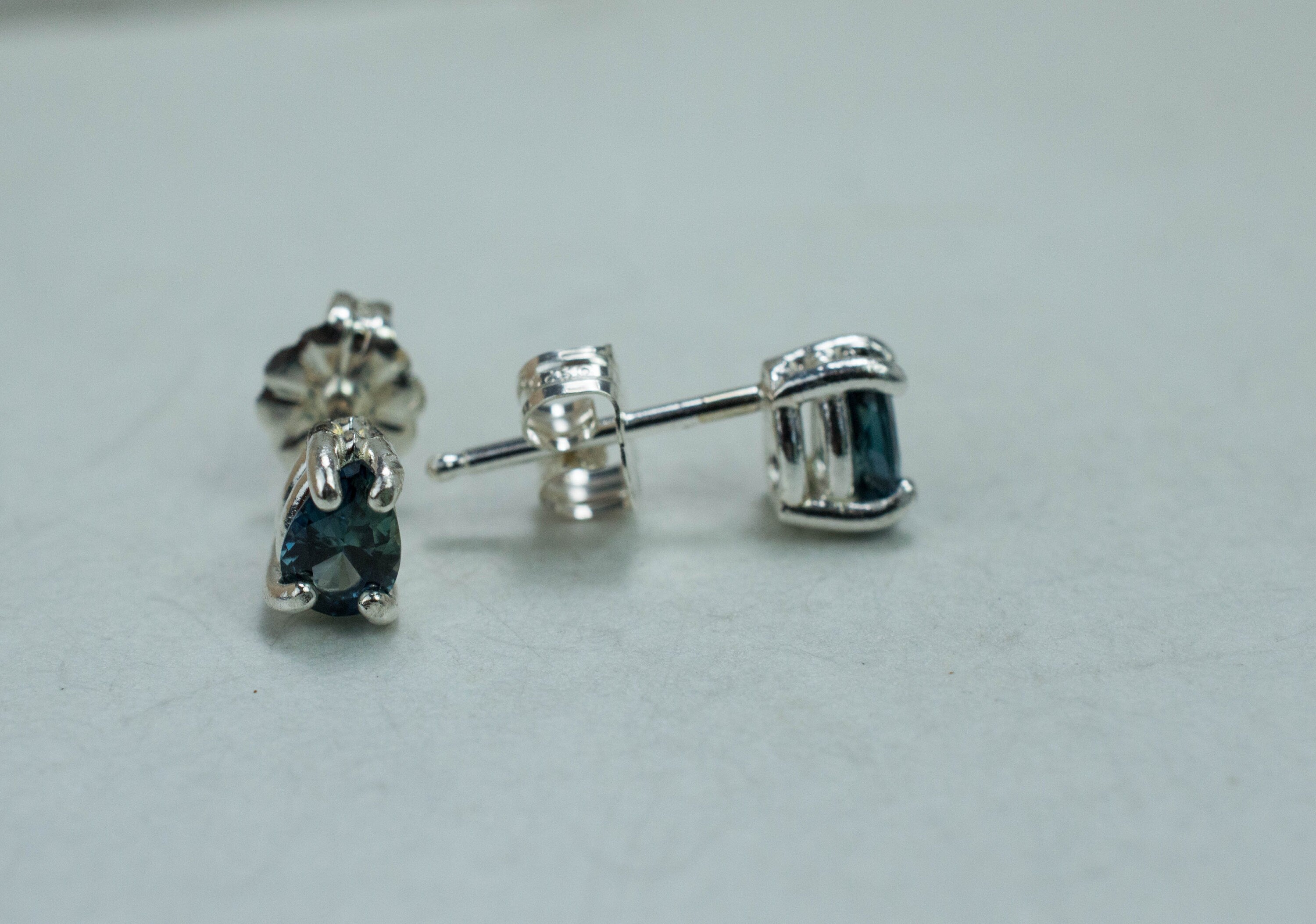 Teal Sapphire Earrings, Genuine Untreated Tanzania Sapphire; 0.705cts