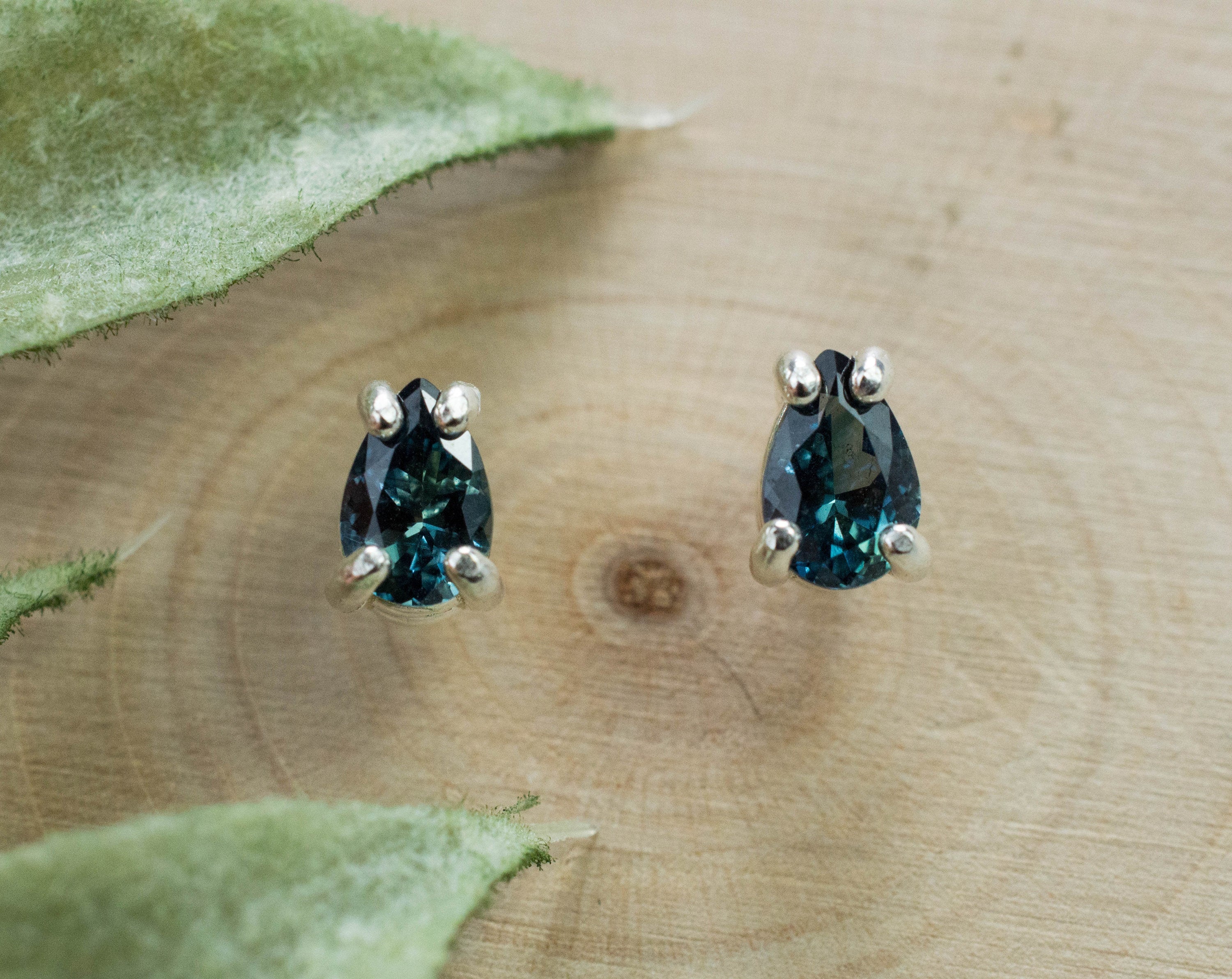 Teal Sapphire Earrings, Genuine Untreated Tanzania Sapphire; 0.705cts