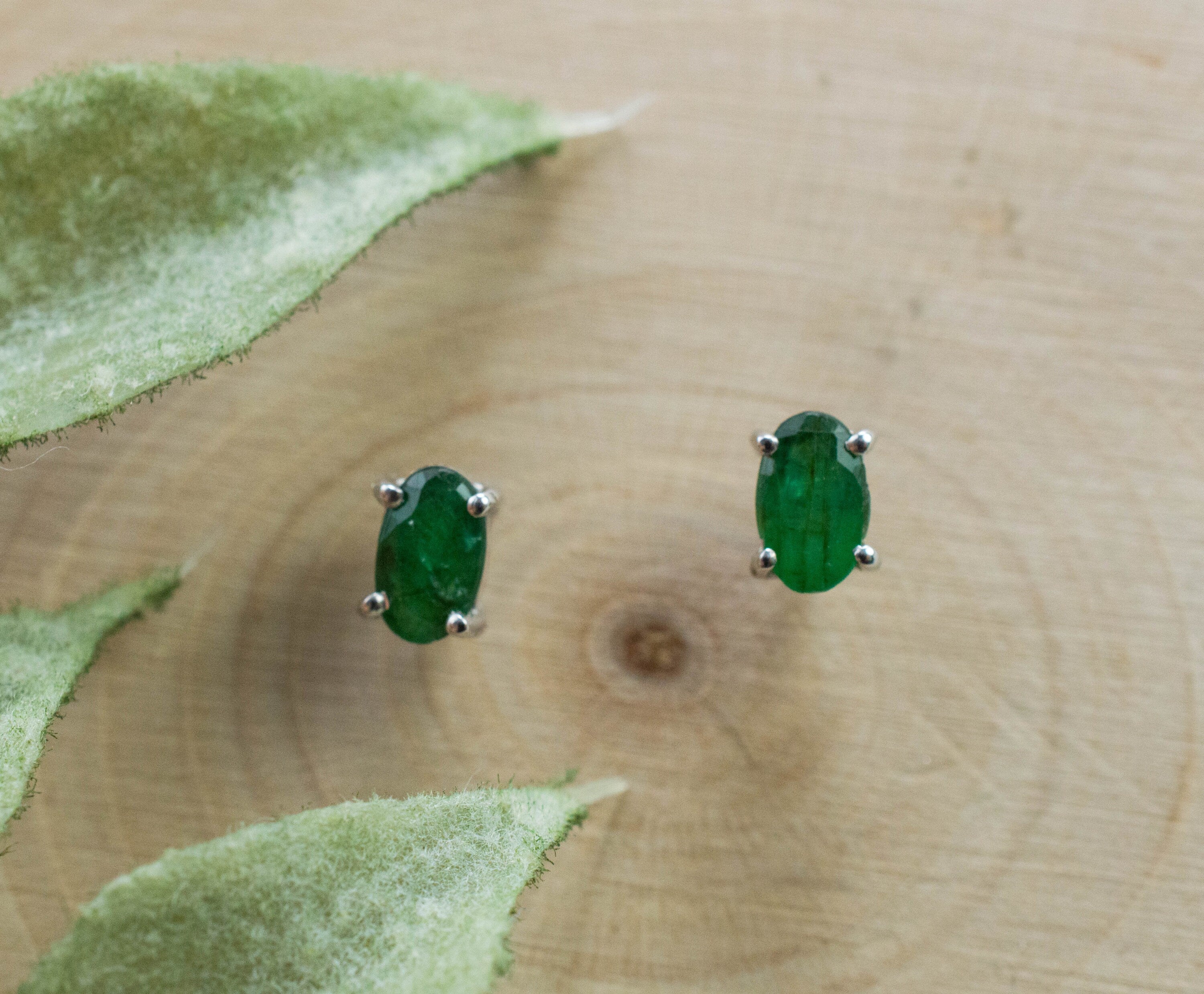 Emerald Earrings; Natural Brazil Emerald; 0.46cts