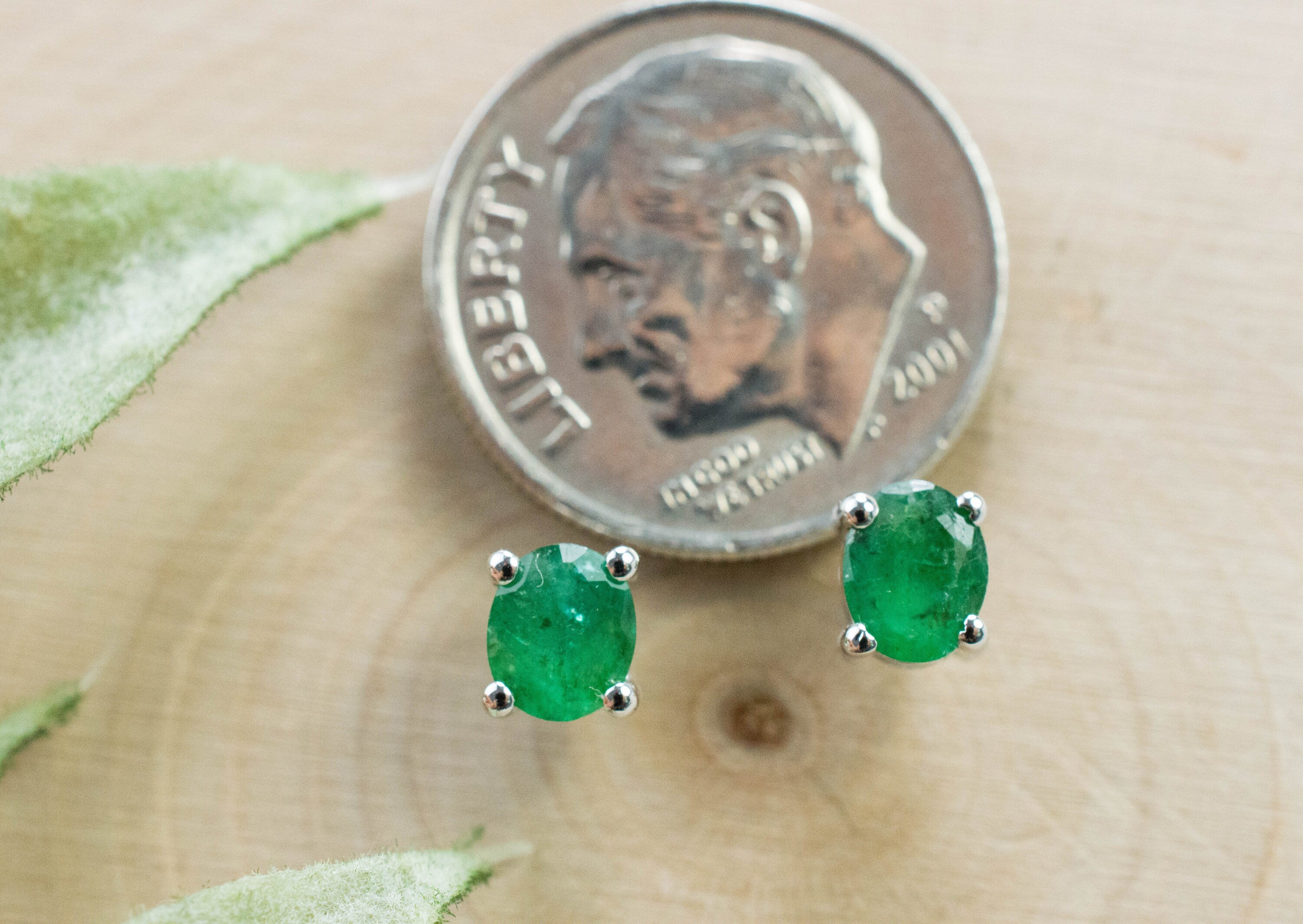 Emerald Earrings; Natural Brazil Emerald; 0.630cts