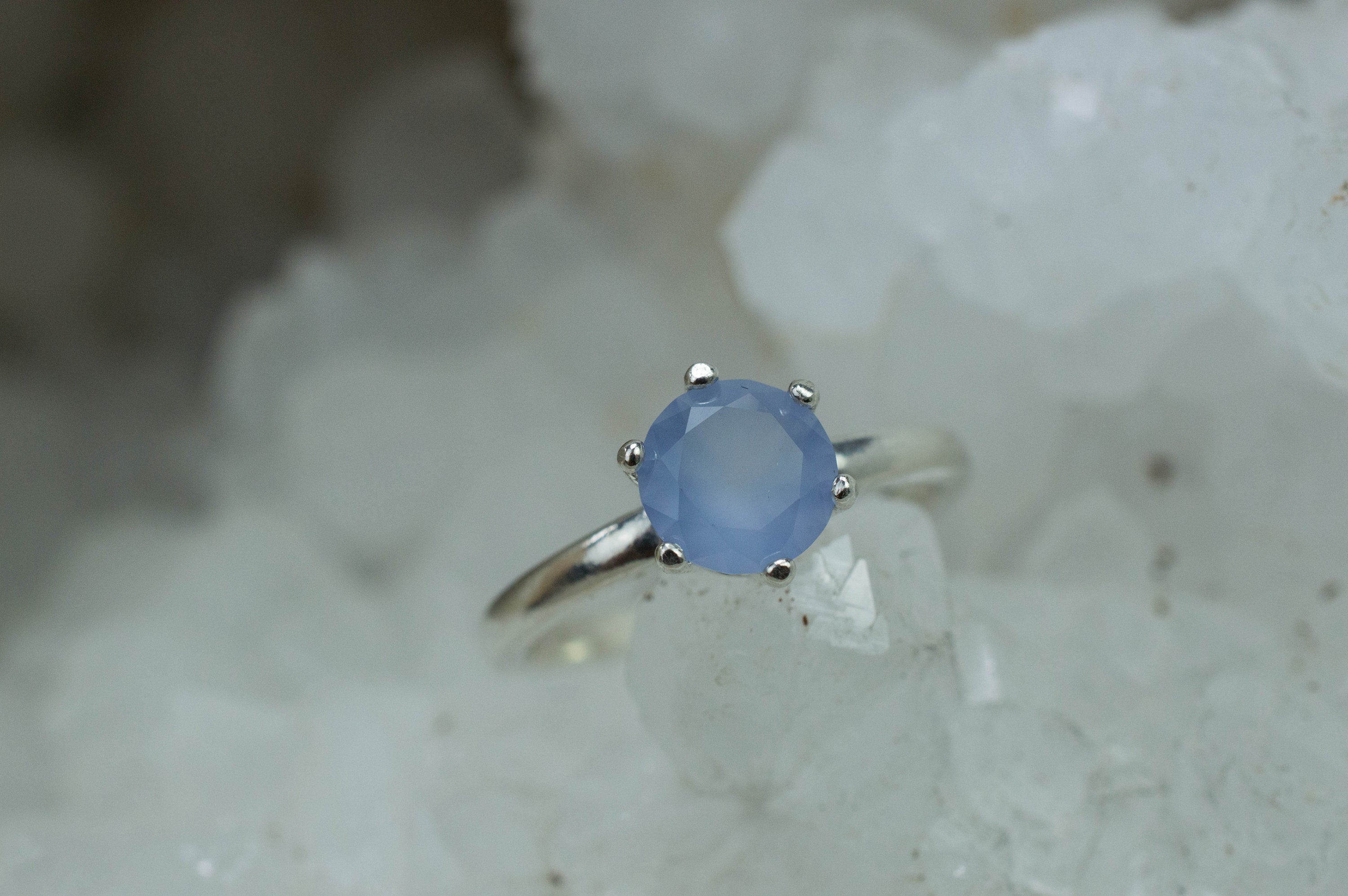 Blue Agate Ring; Natural Untreated Namibia Blue Agate; 0.925cts