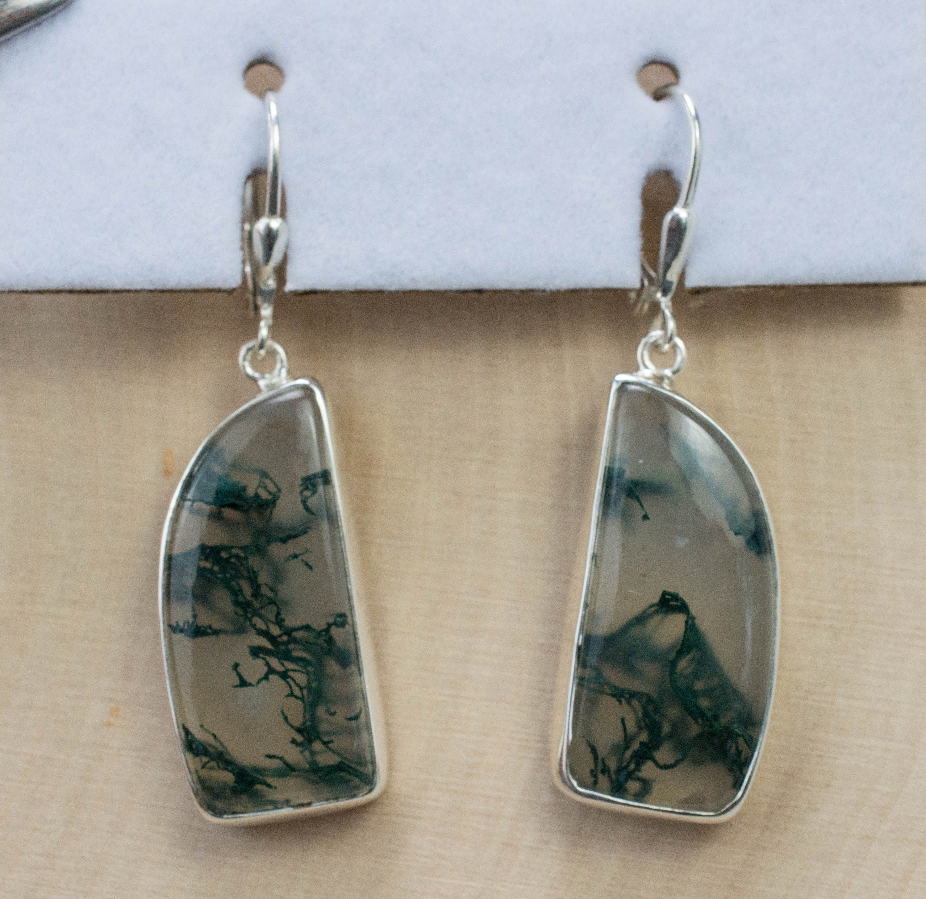 Green Moss Agate Earrings; Genuine Untreated India Moss Agate