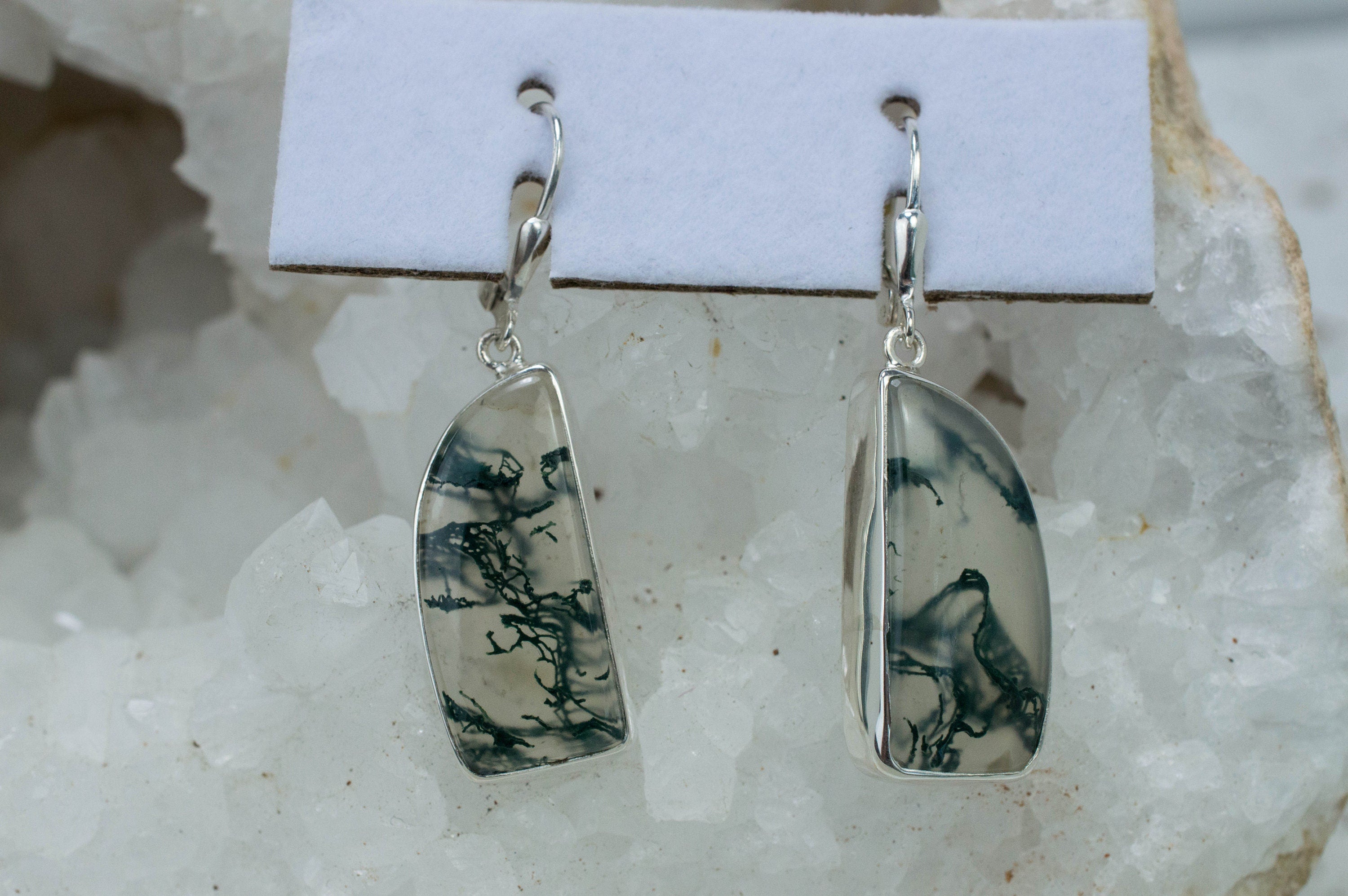 Green Moss Agate Earrings; Genuine Untreated India Moss Agate