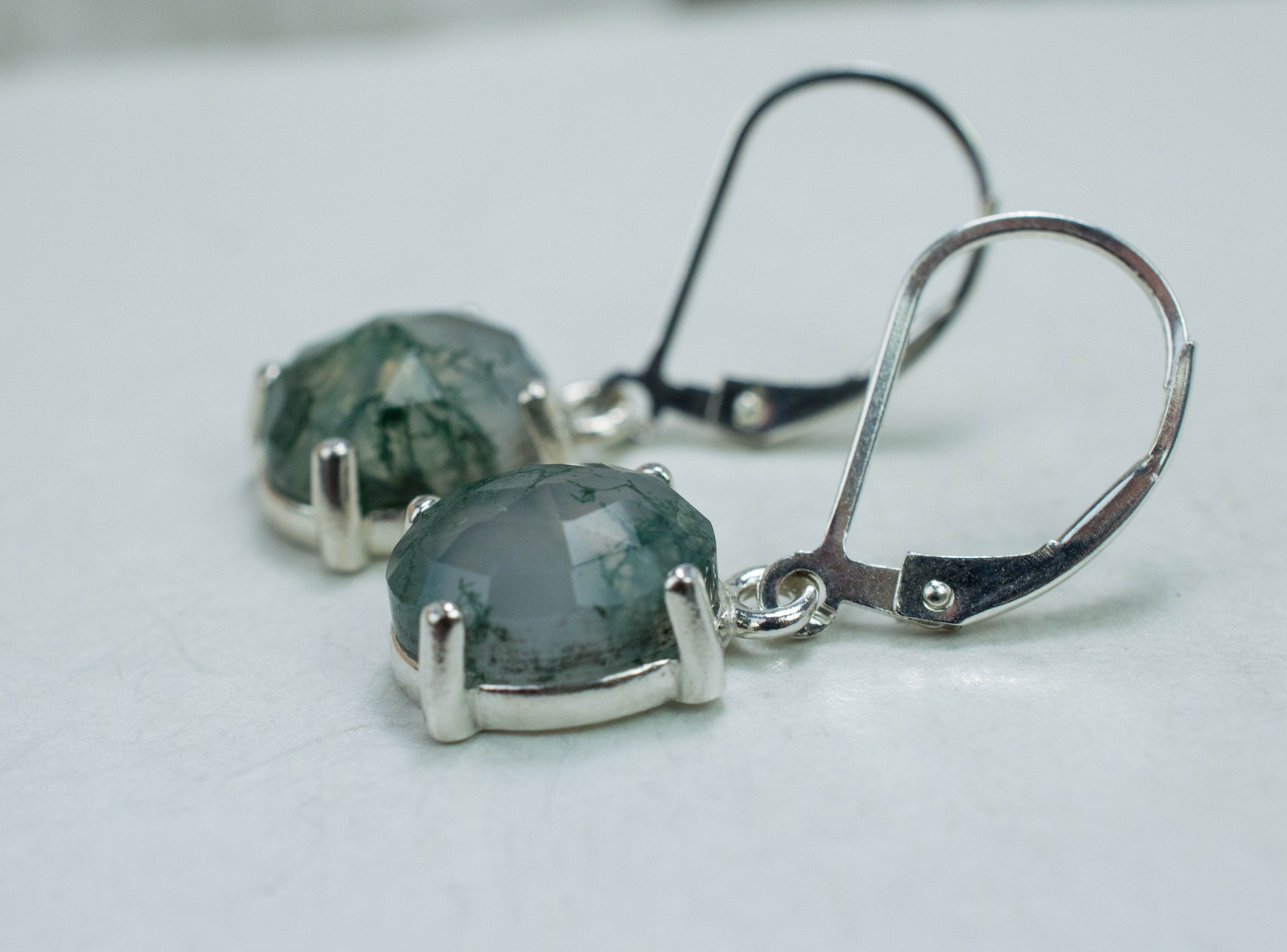 Green Moss Agate Earrings; Genuine Untreated India Moss Agate; 5.825cts