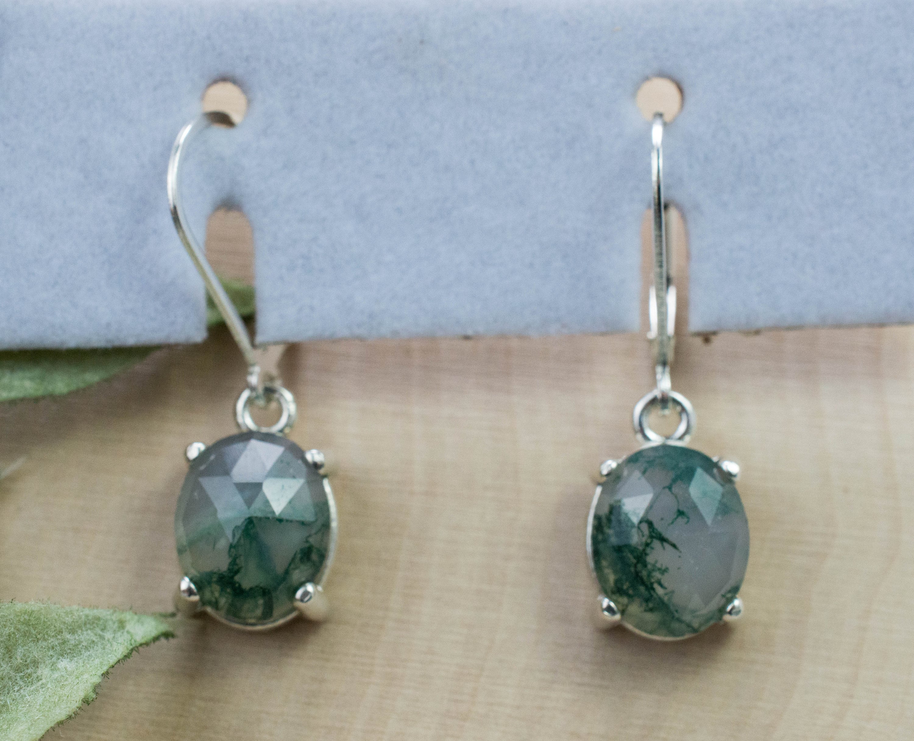 Green Moss Agate Earrings; Genuine Untreated India Moss Agate; 5.825cts