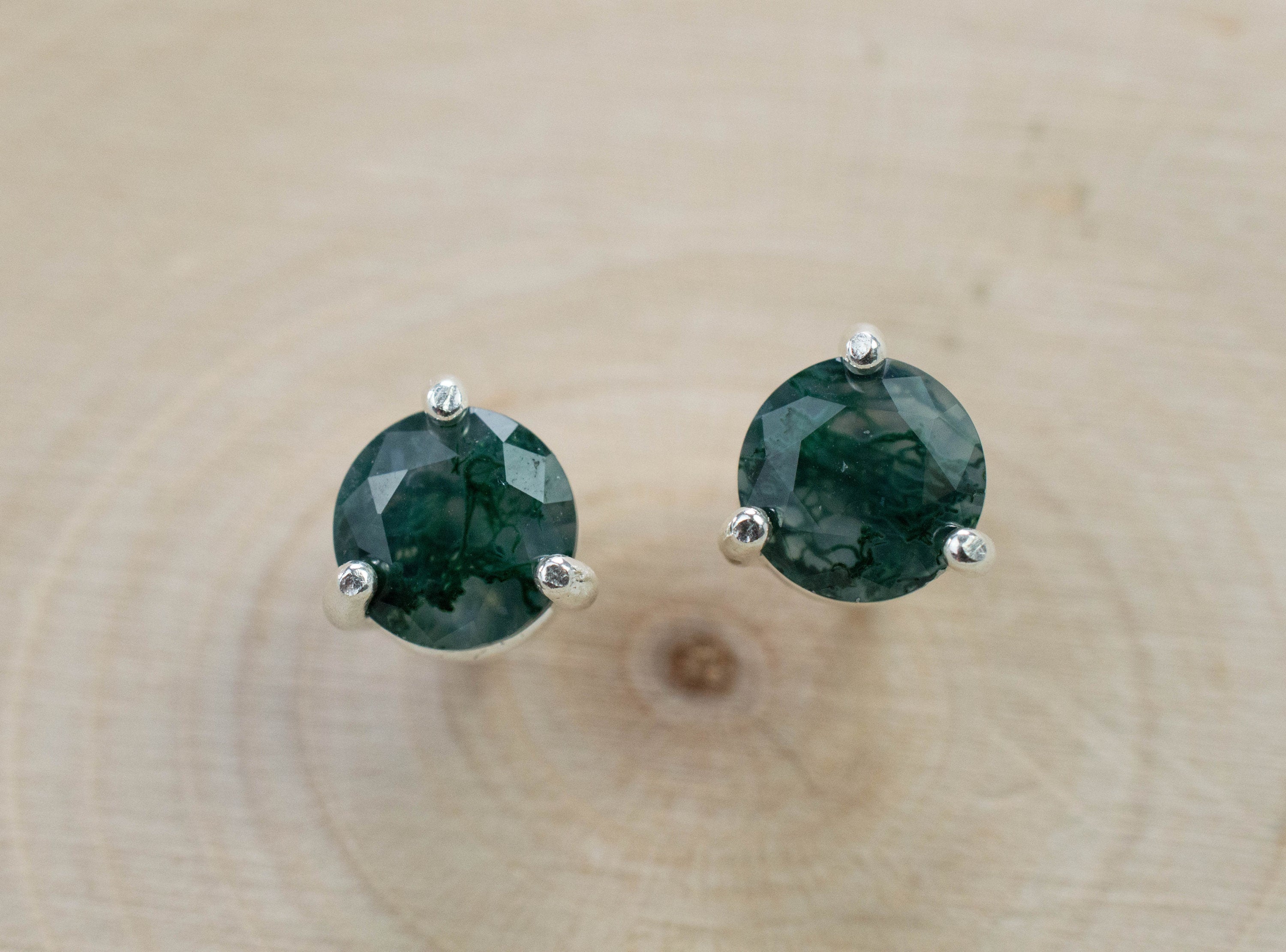 Green Moss Agate Earrings, Natural Untreated India Moss Agate; 1.340cts