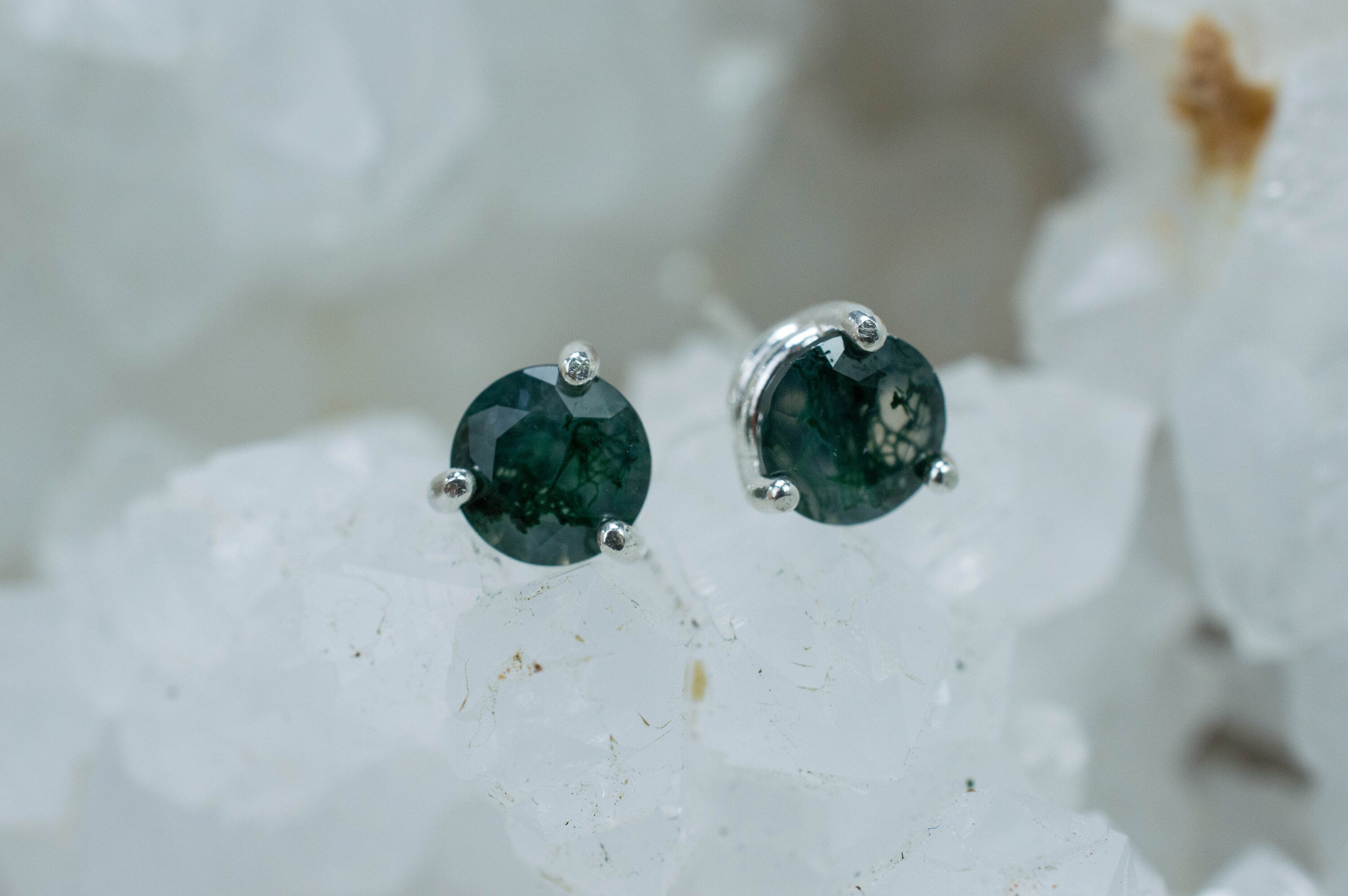 Green Moss Agate Earrings, Natural Untreated India Moss Agate; 1.340cts