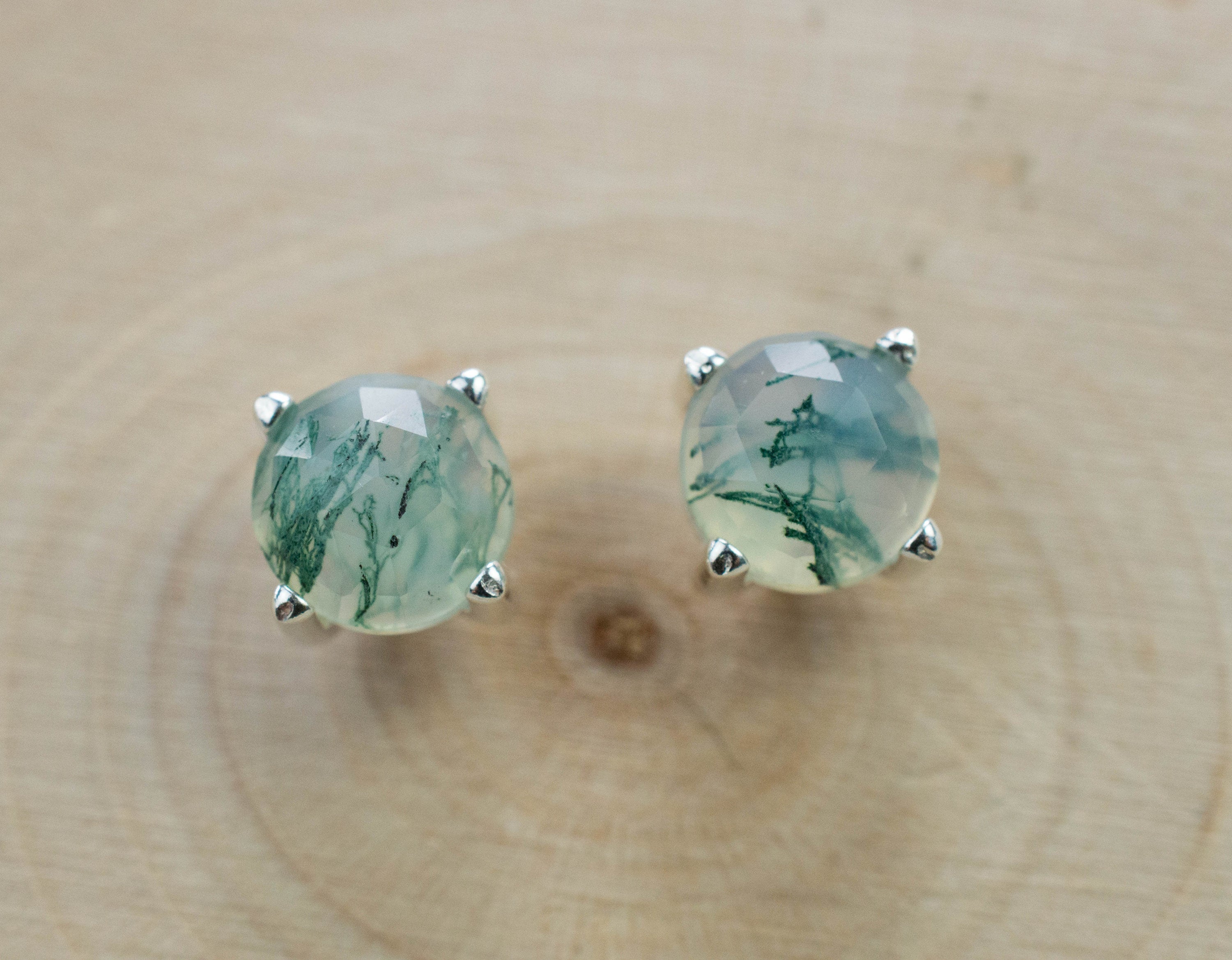 Green Moss Agate Earrings, Natural Untreated India Moss Agate; 2.055cts