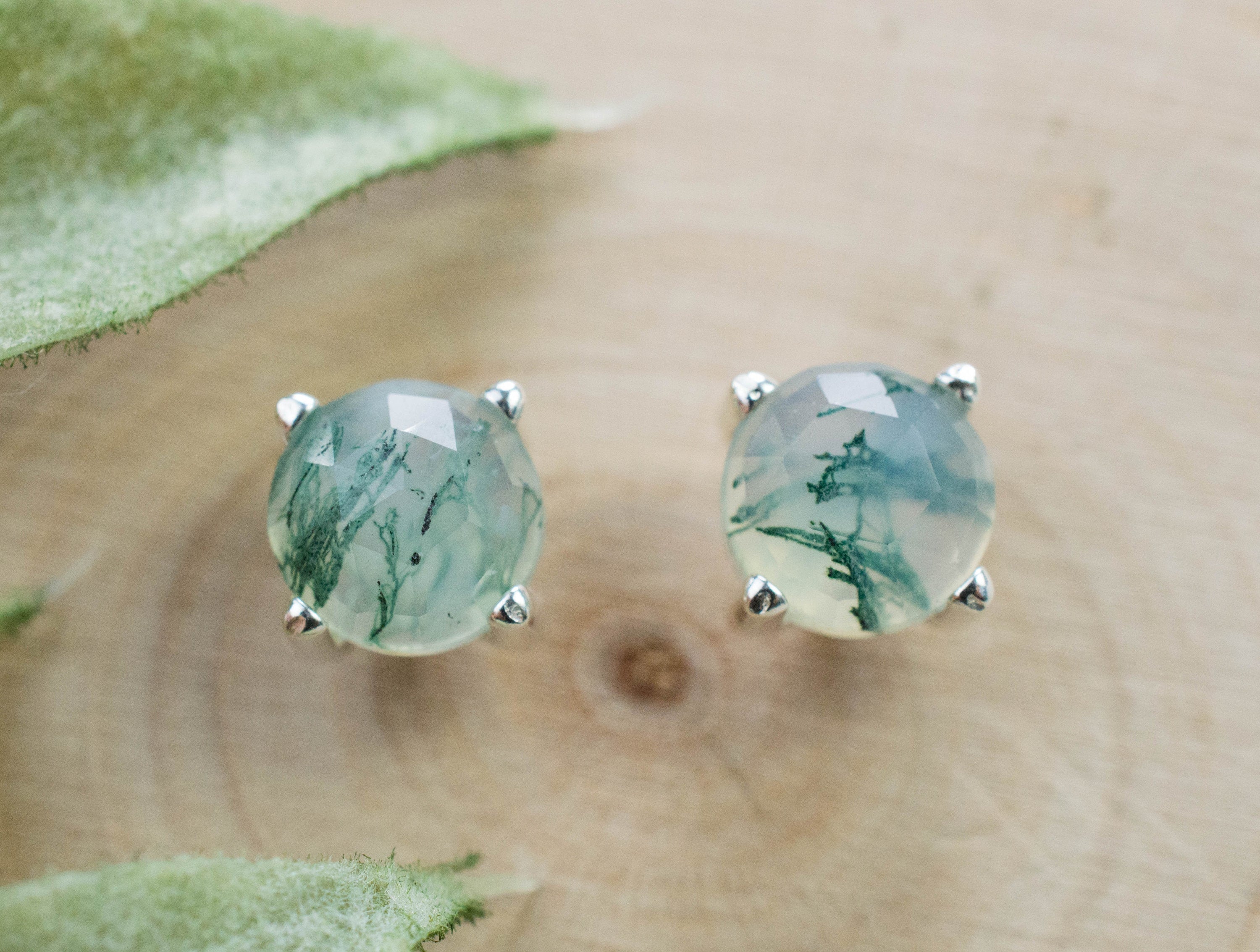 Green Moss Agate Earrings, Natural Untreated India Moss Agate; 2.055cts