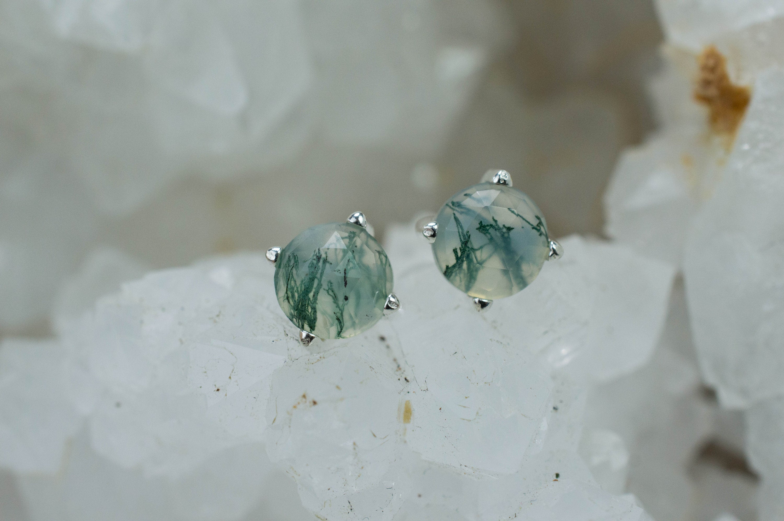 Green Moss Agate Earrings, Natural Untreated India Moss Agate; 2.055cts