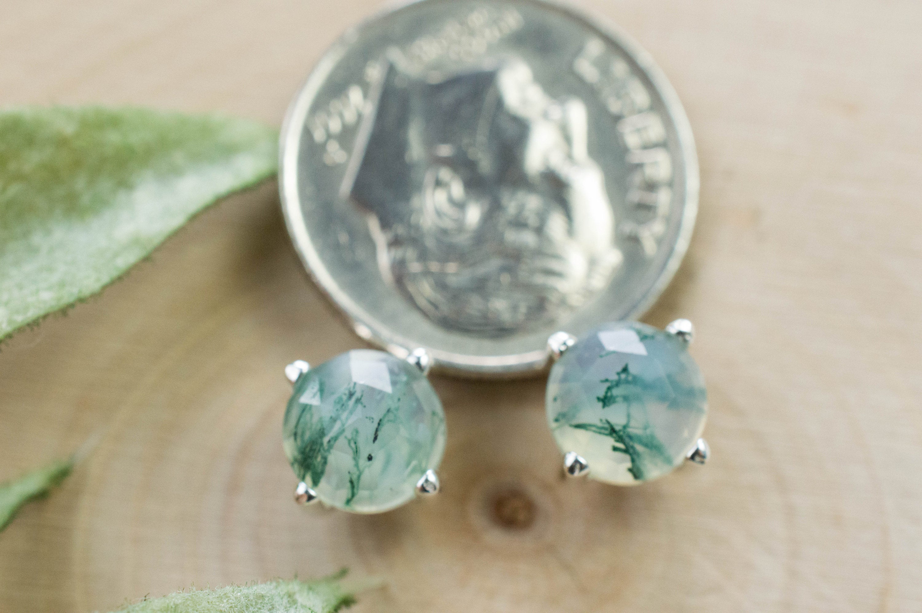 Green Moss Agate Earrings, Natural Untreated India Moss Agate; 2.055cts