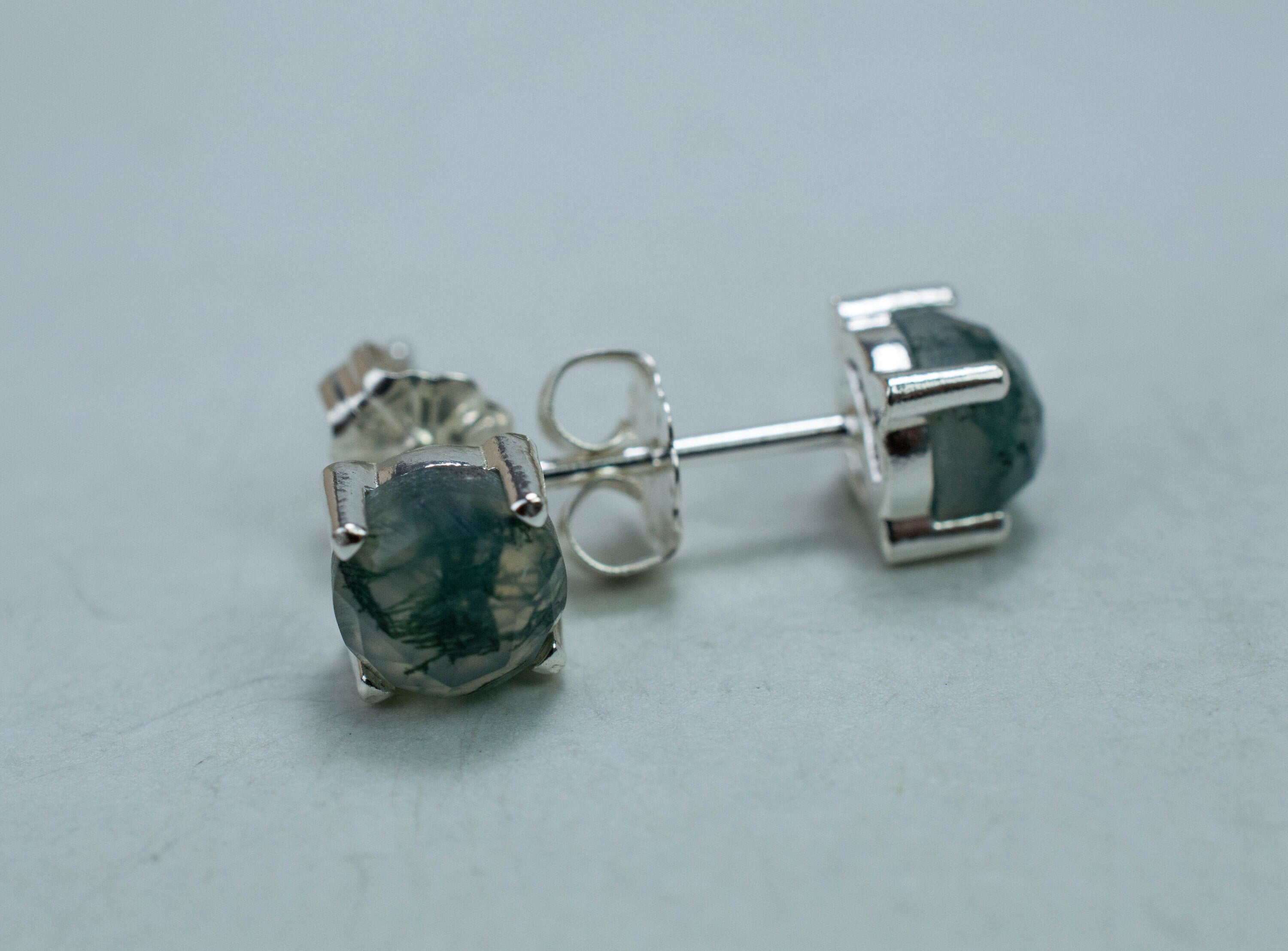 Green Moss Agate Earrings, Natural Untreated India Moss Agate; 2.380cts