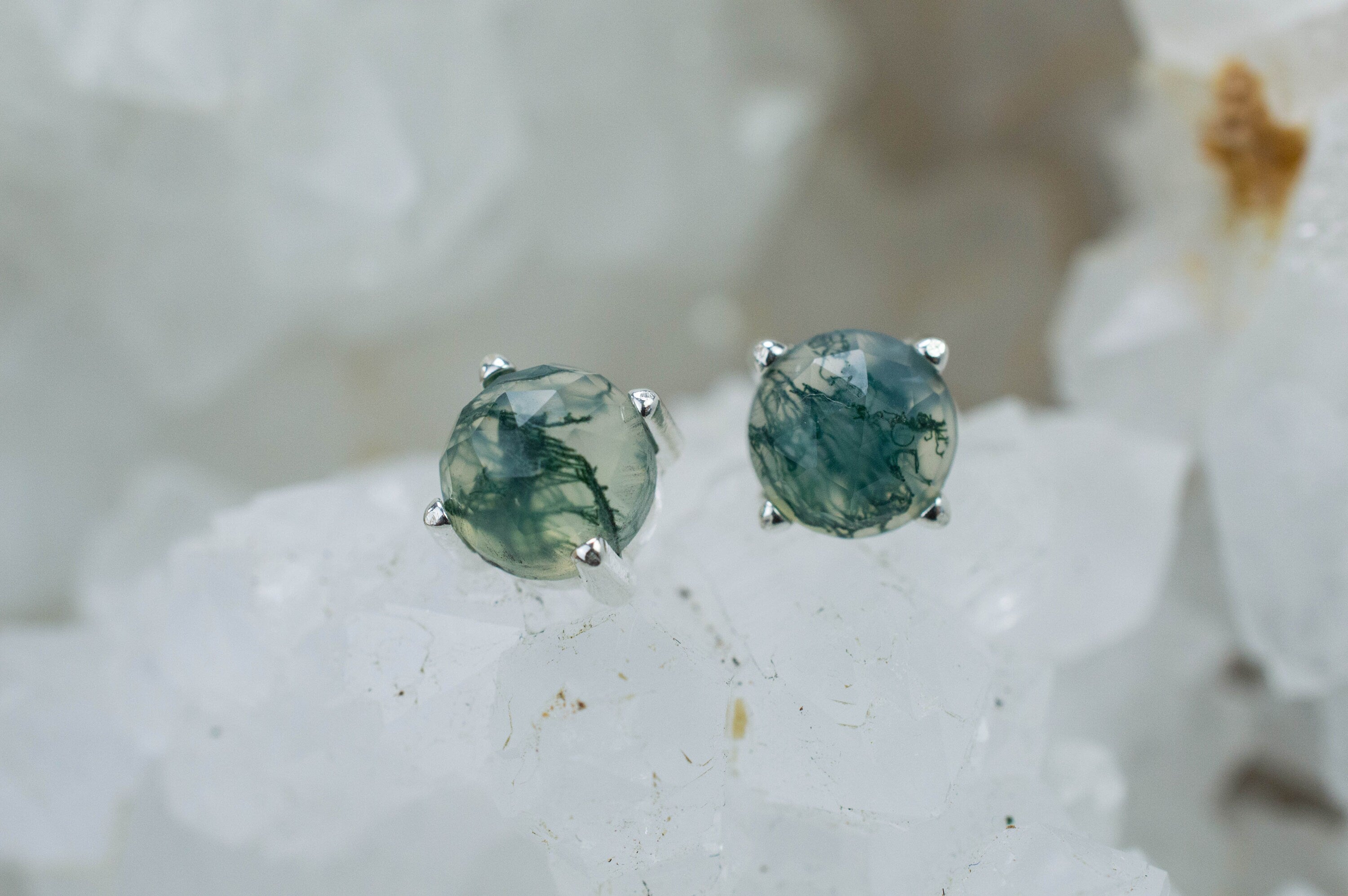 Green Moss Agate Earrings, Natural Untreated India Moss Agate; 2.380cts