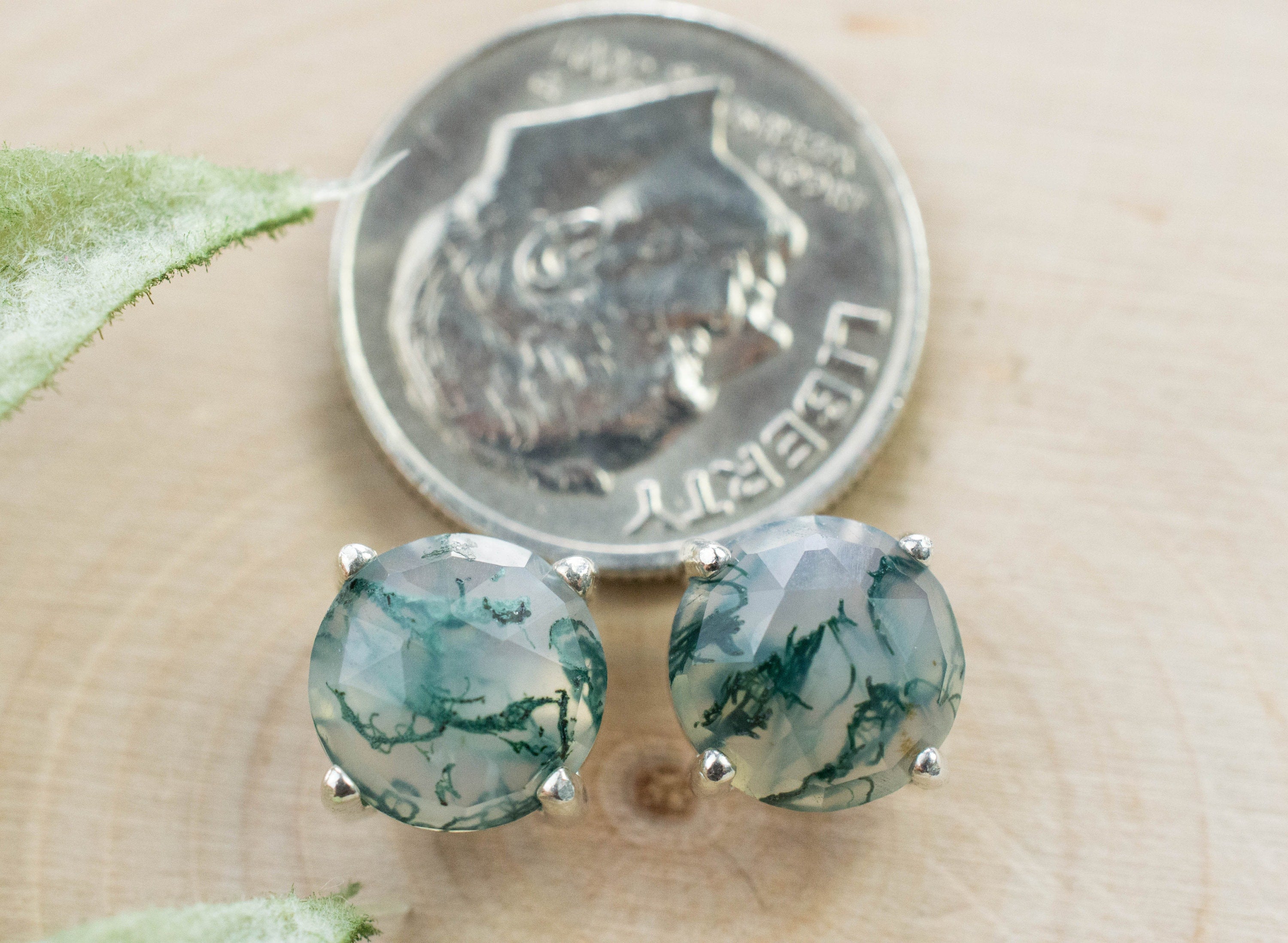 Green Moss Agate Earrings, Natural Untreated India Moss Agate; 3.580cts