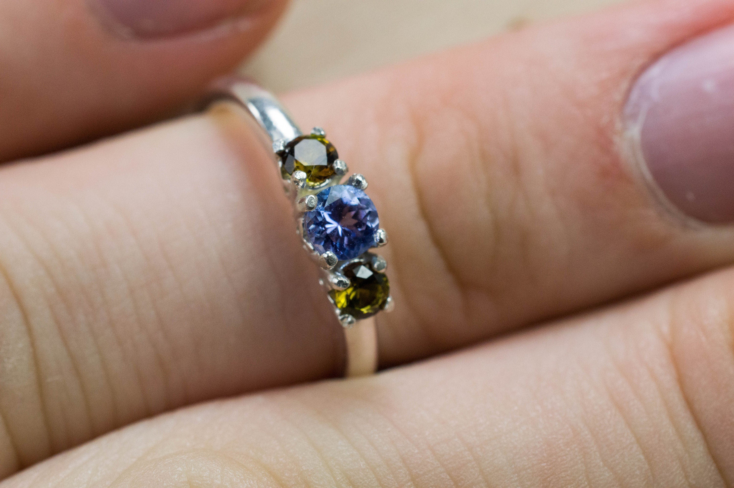 Tanzanite and Tourmaline Ring; Genuine Untreated Tanzania Tanzanite and Brazil Tourmaline