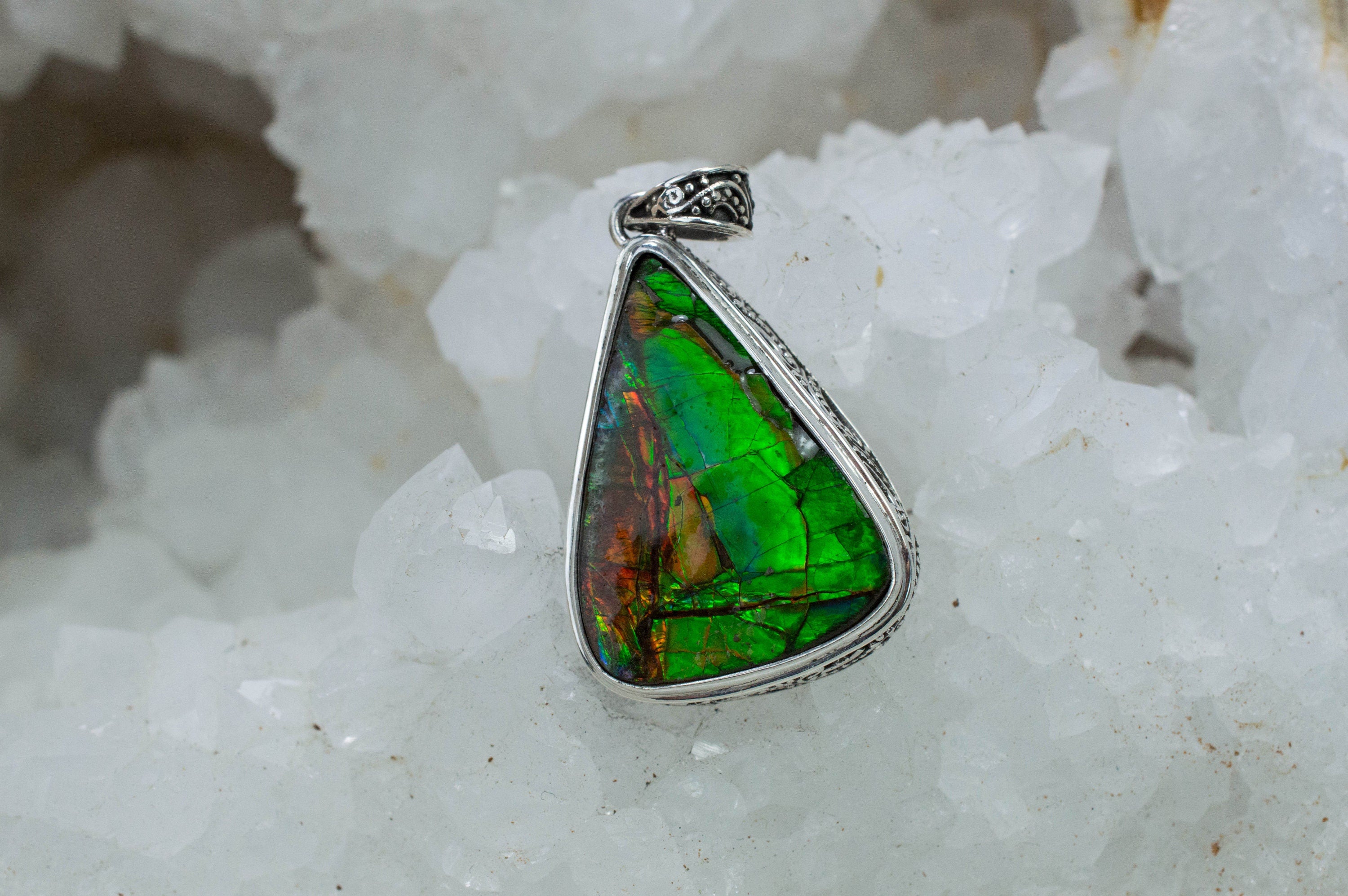 Ammolite Pendant; Natural Canada Ammolite; 27mm x 20mm