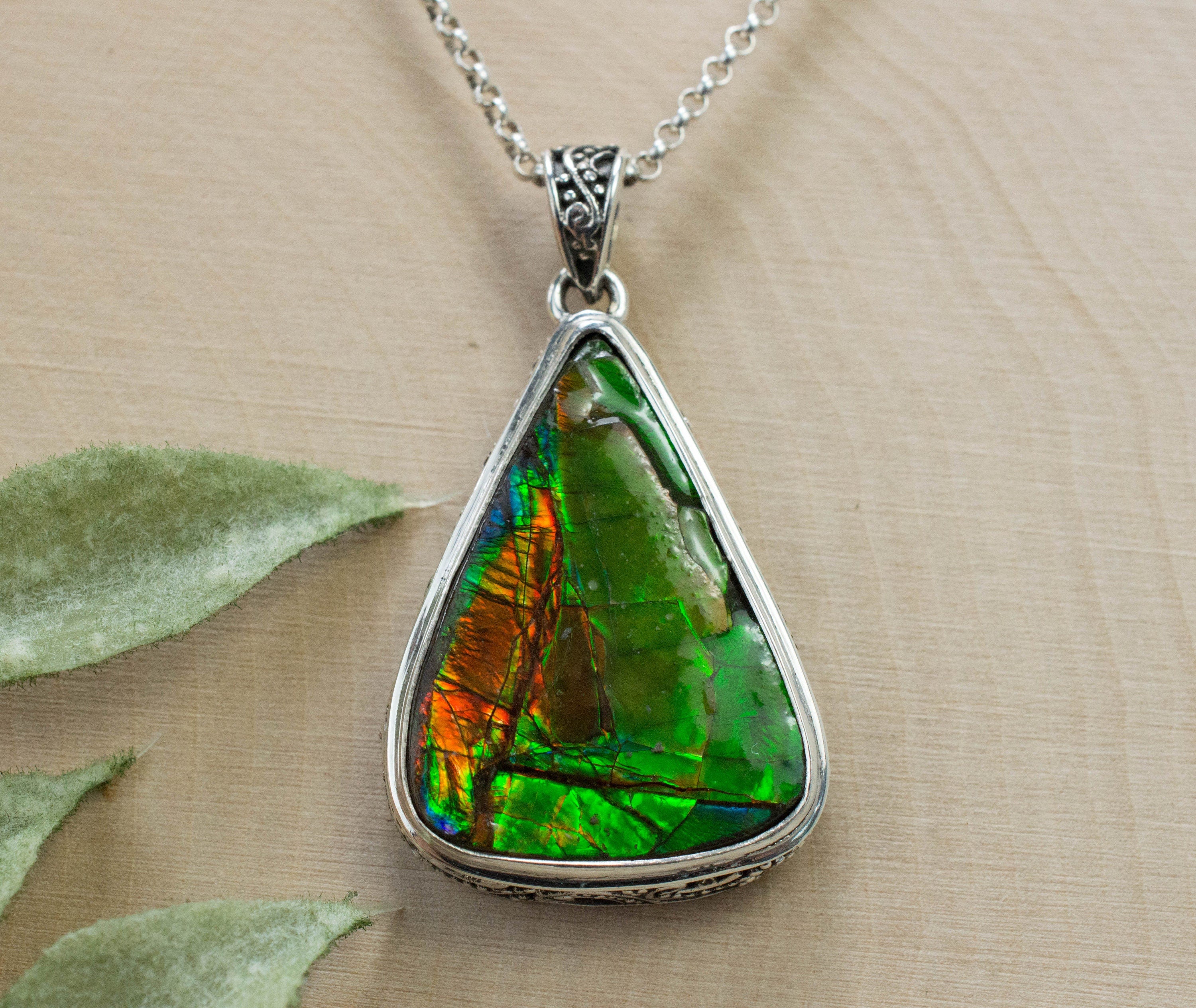 Ammolite Pendant; Natural Canada Ammolite; 27mm x 20mm