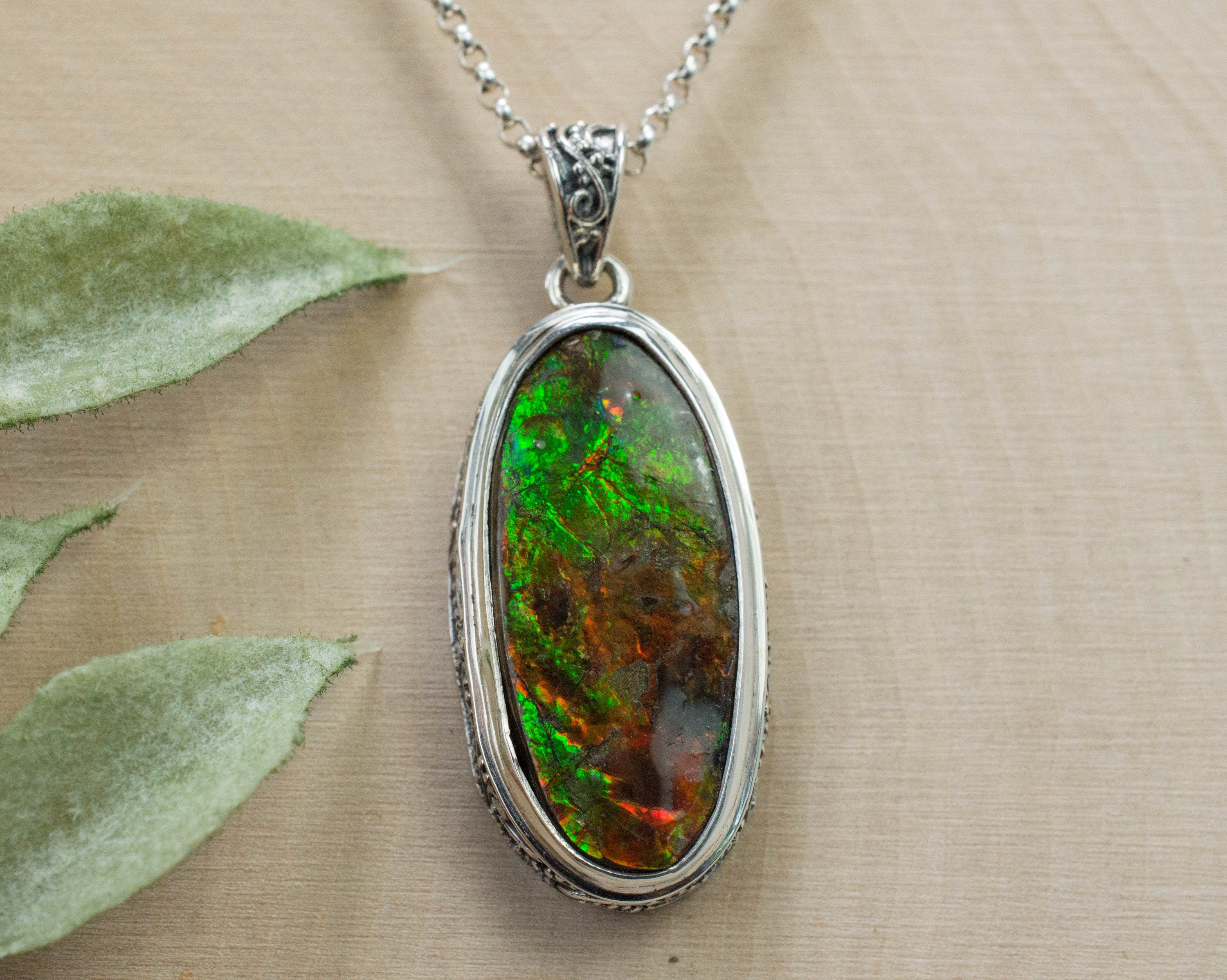 Ammolite Pendant; Natural Canada Ammolite; 27mm x 14mm