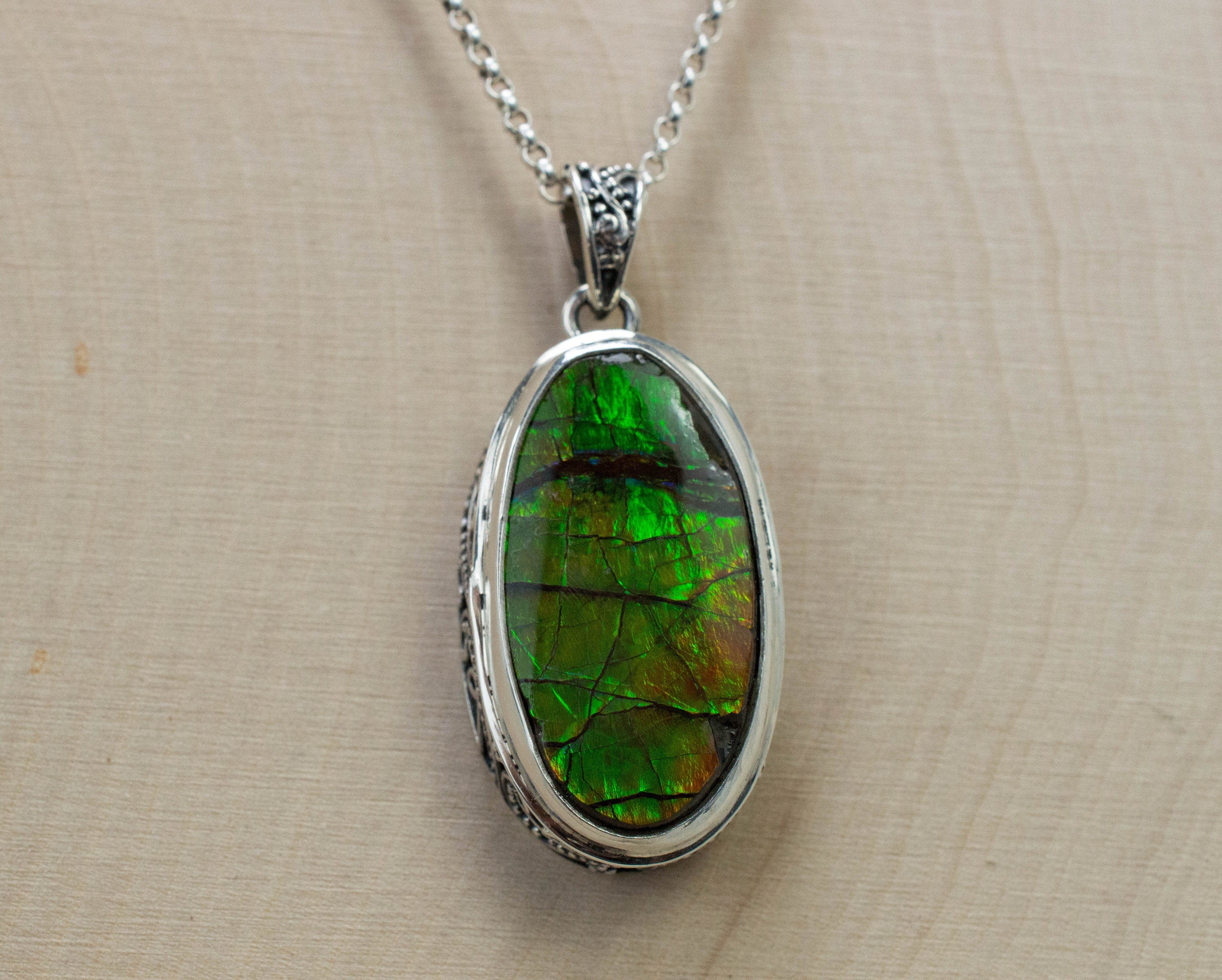 Ammolite Pendant; Natural Canada Ammolite; 25mm x 16mm