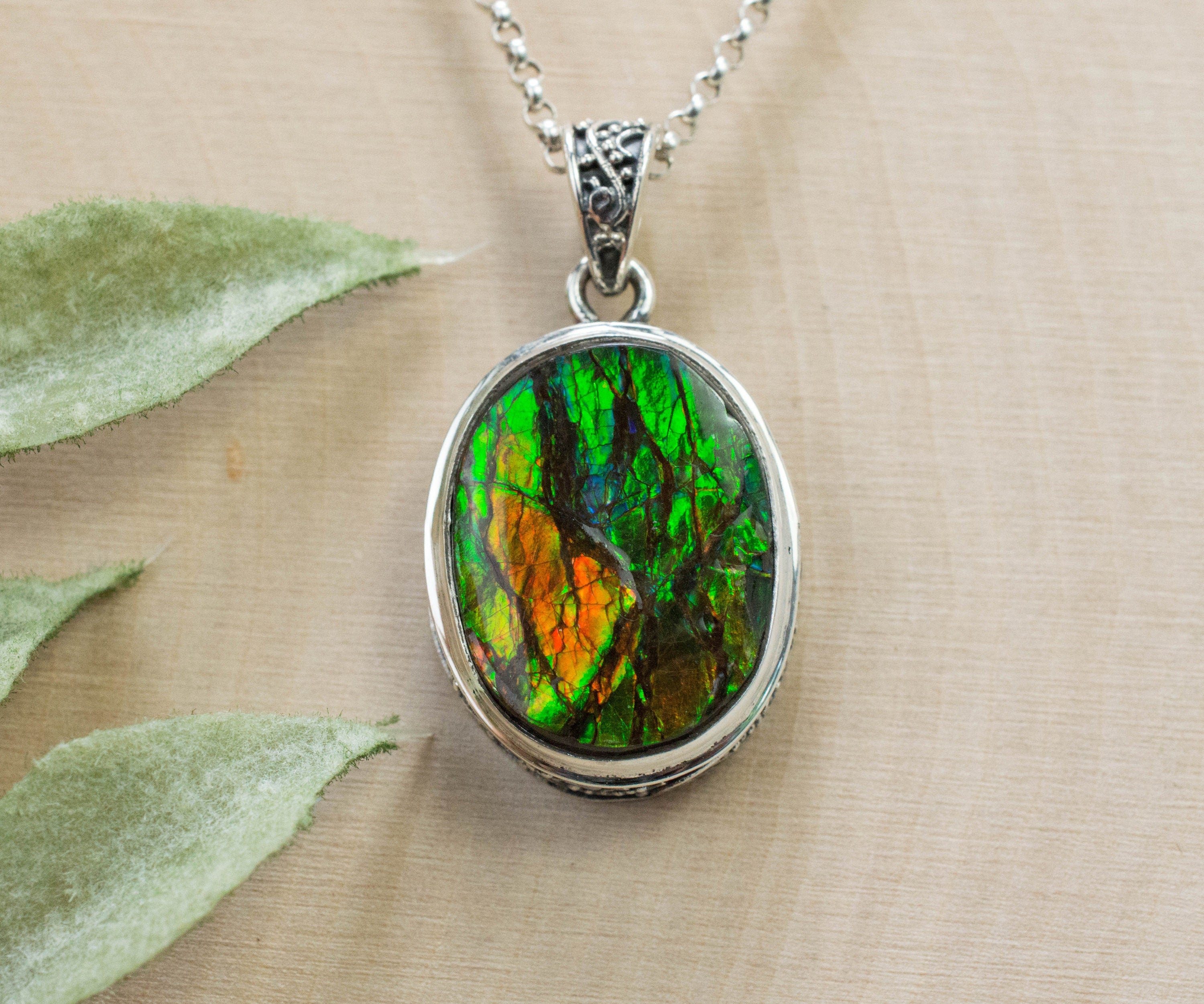 Ammolite Pendant; Natural Canada Ammolite; 19mm x 16mm