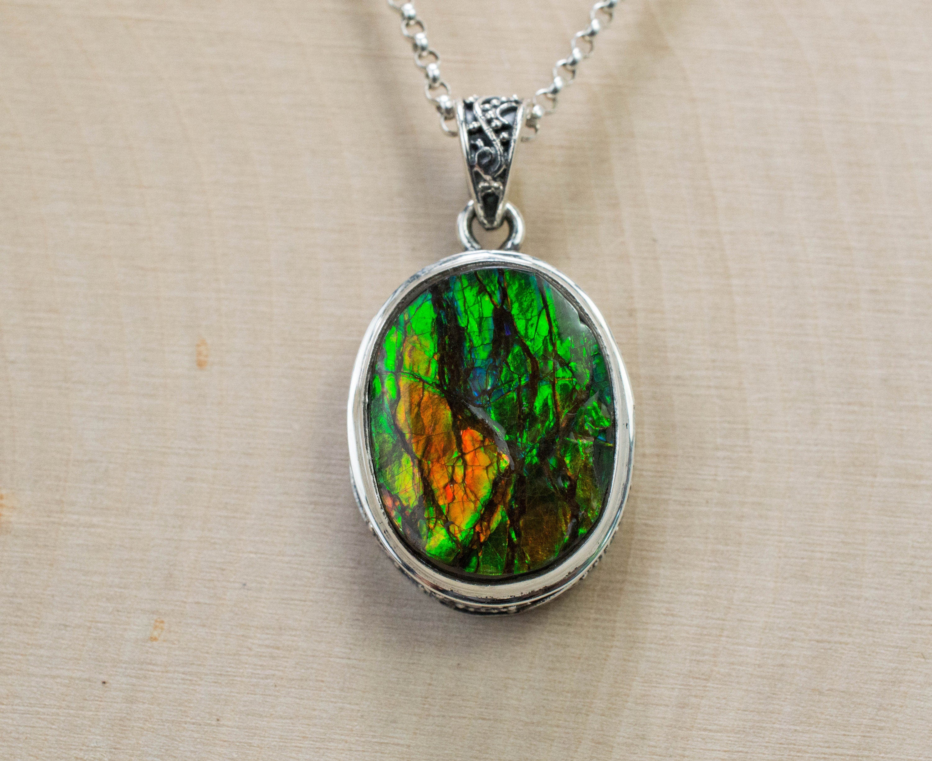 Ammolite Pendant; Natural Canada Ammolite; 19mm x 16mm