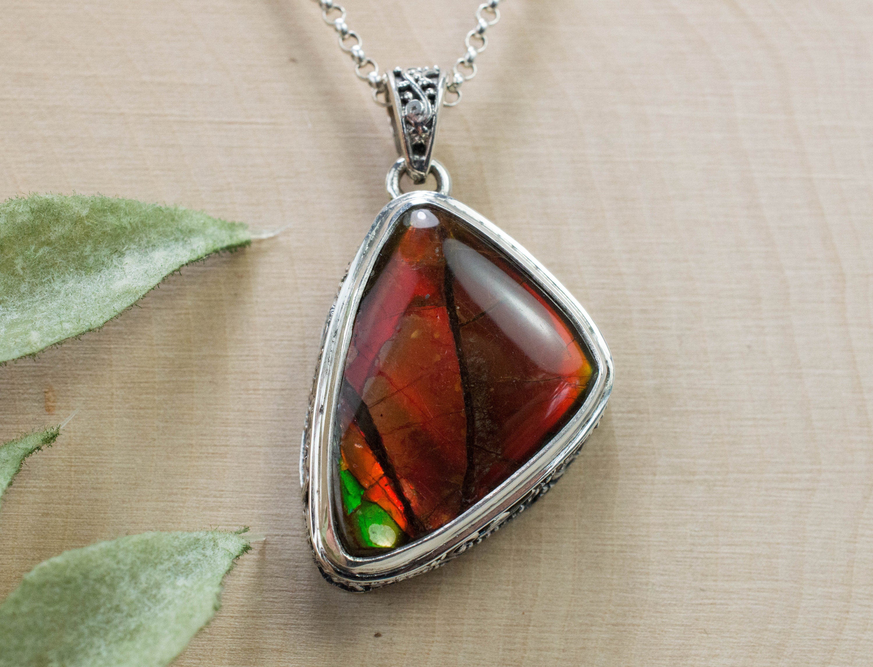 Ammolite Pendant; Natural Canada Ammolite; 24mm x 18mm